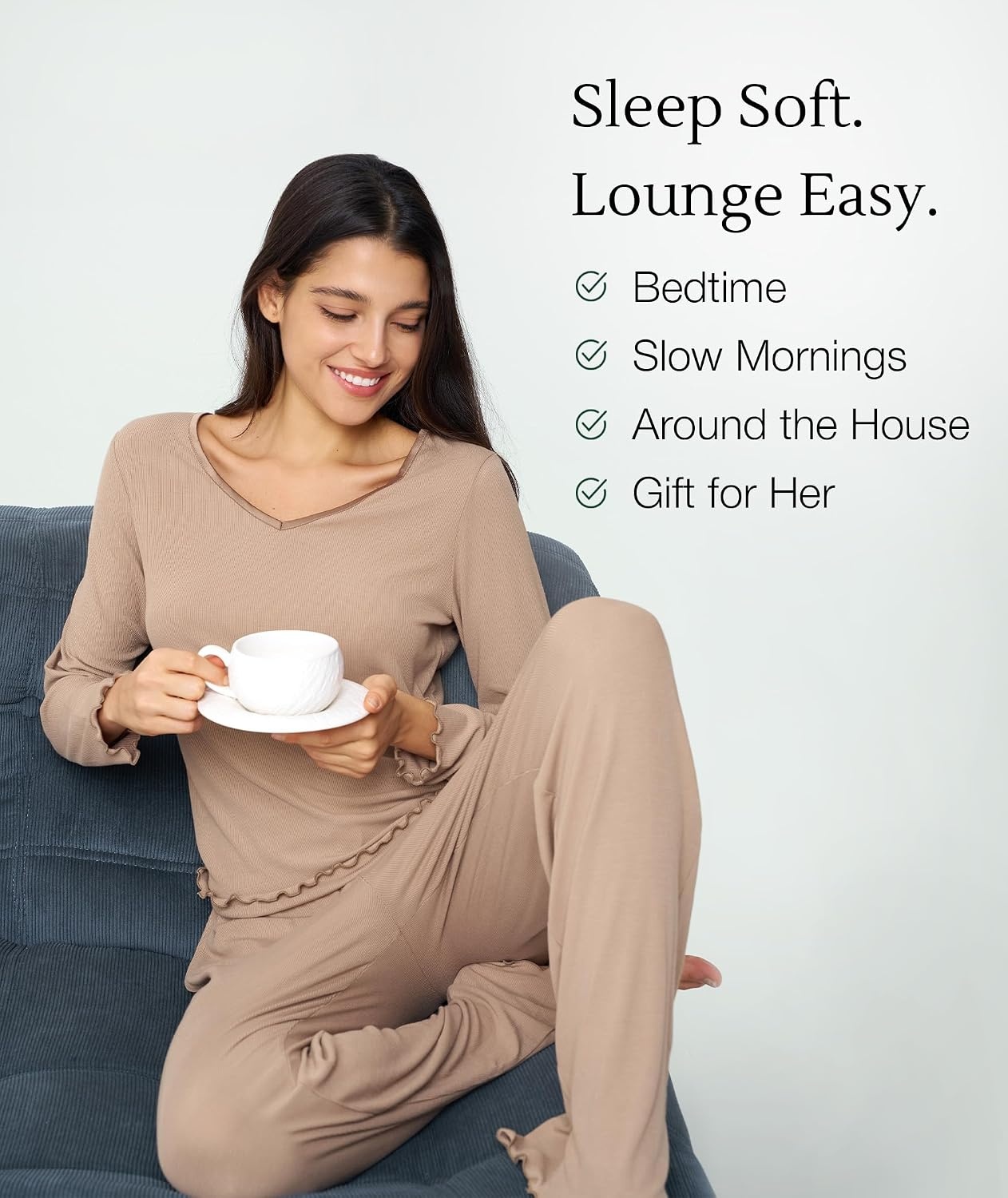 image:imageGYS Bamboo Viscose Pajamas for Women Long Sleeve Sleepwear for Hot SleepersLight Brown