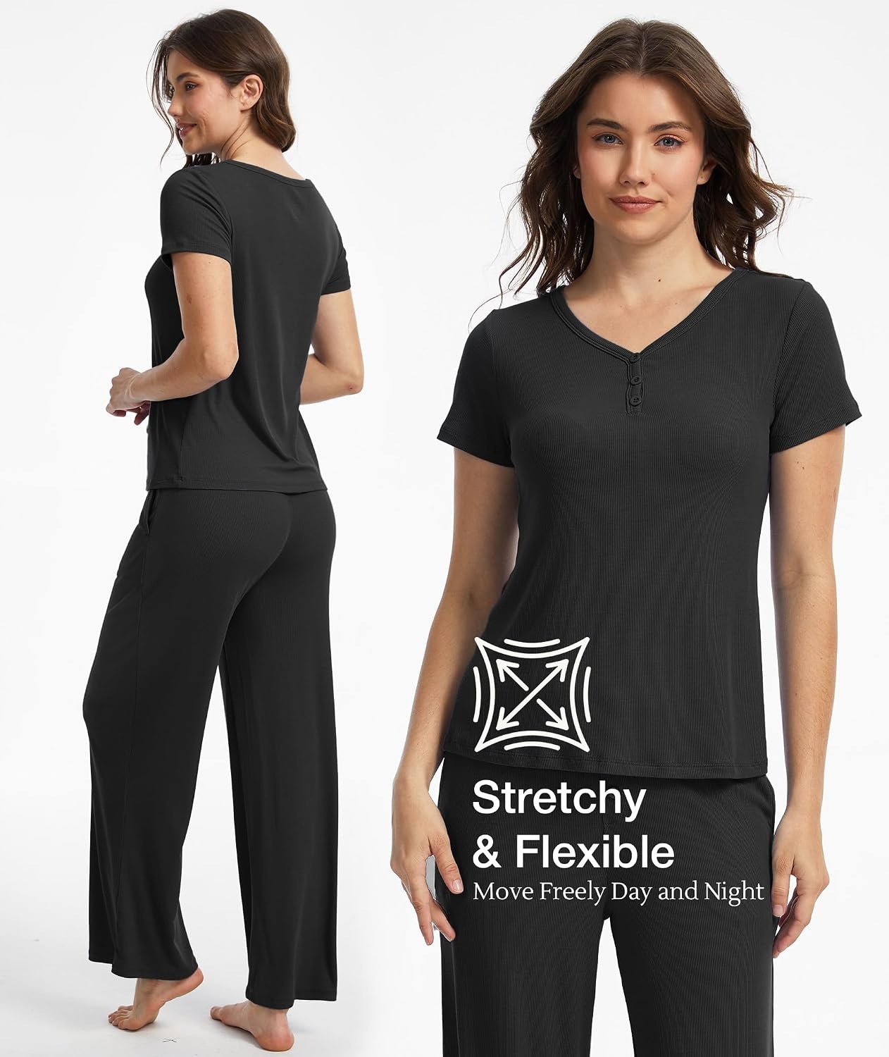 image:imageGYS Bamboo Viscose Pajamas for Women Set Butterysoft Loungewear PJs SetBlack