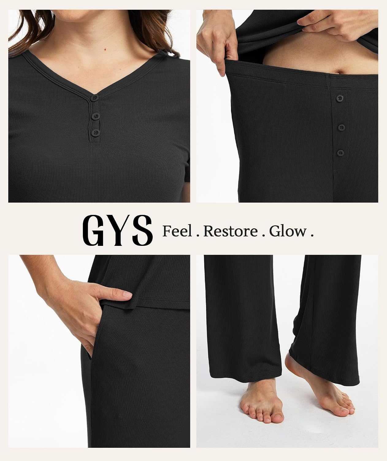 image:imageGYS Bamboo Viscose Pajamas for Women Set Butterysoft Loungewear PJs SetBlack