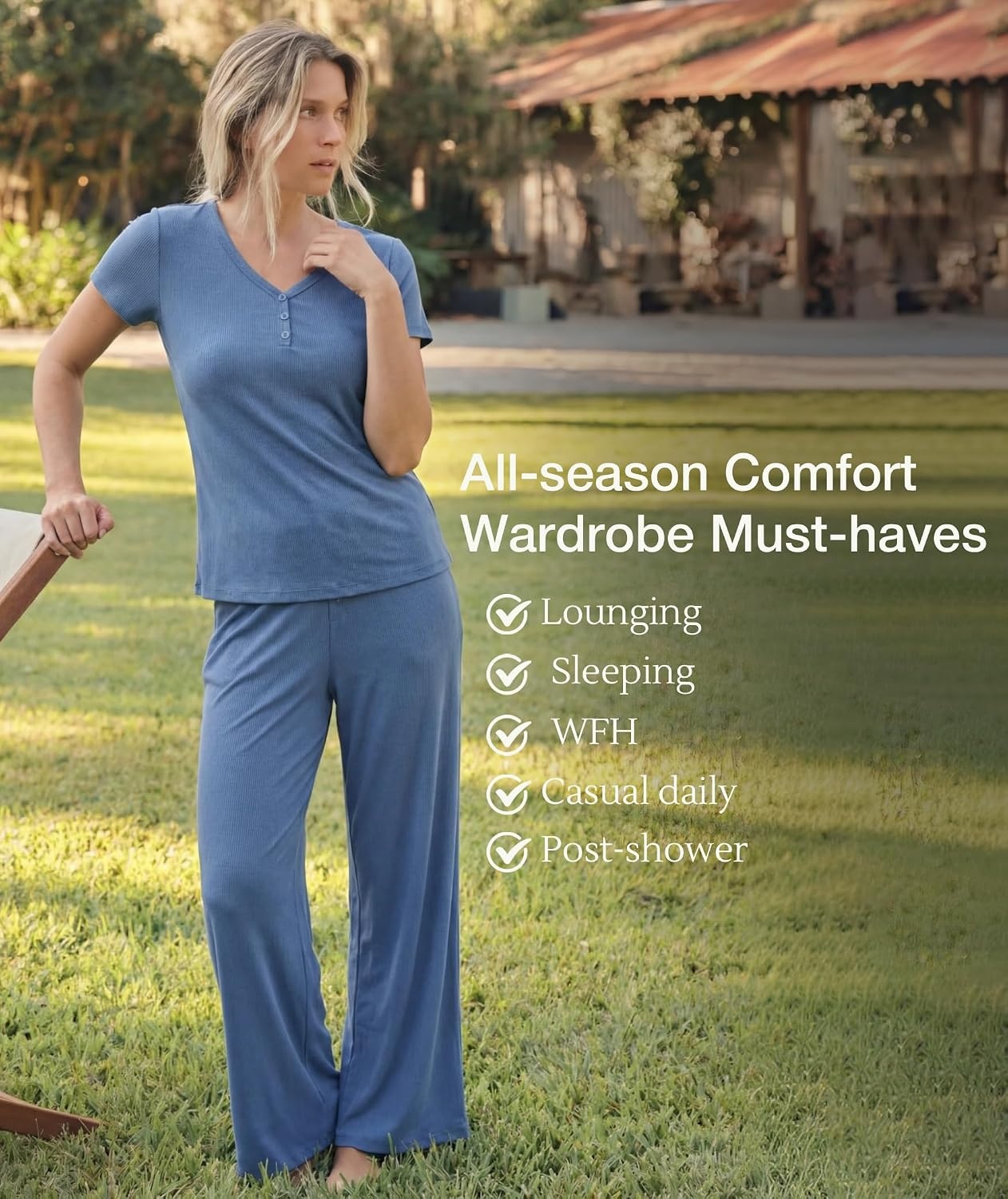 image:imageGYS Bamboo Viscose Pajamas for Women Set Butterysoft Loungewear PJs SetGrayish Blue