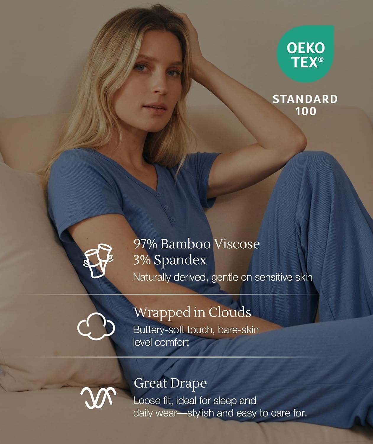 image:imageGYS Bamboo Viscose Pajamas for Women Set Butterysoft Loungewear PJs SetGrayish Blue