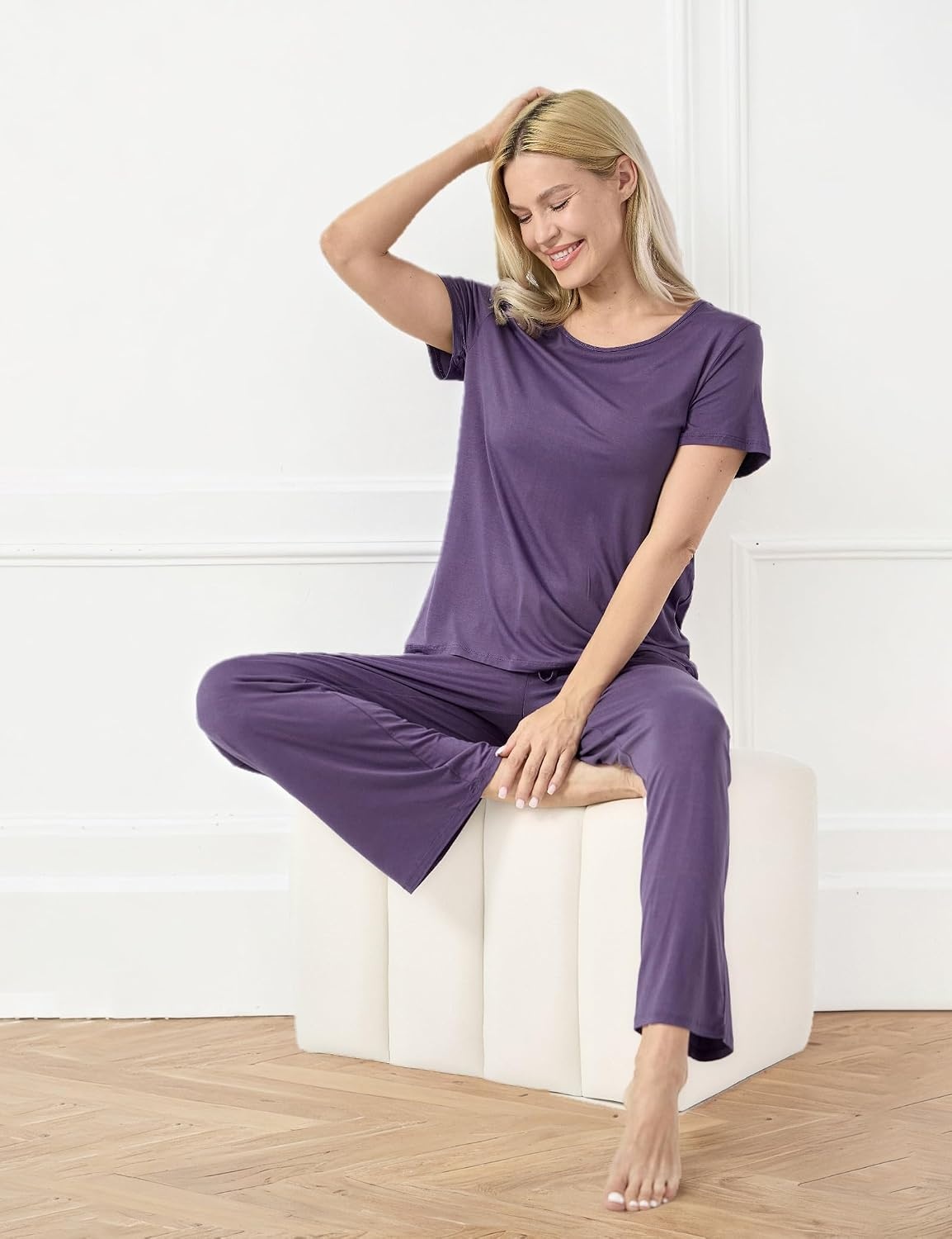 image:imageGYS Bamboo Viscose Pajamas for Women Set Short Sleeve Soft Summer SleepwearAir Purple