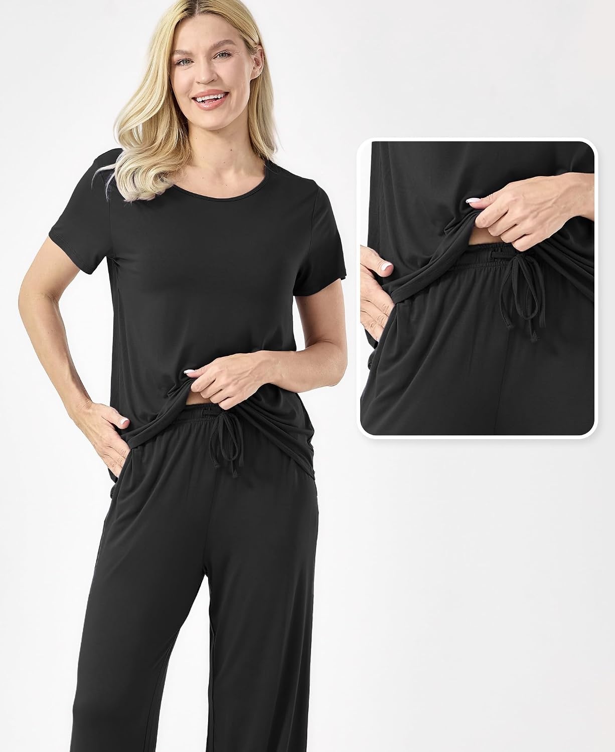 image:imageGYS Bamboo Viscose Pajamas for Women Set Short Sleeve Soft Summer SleepwearBlack