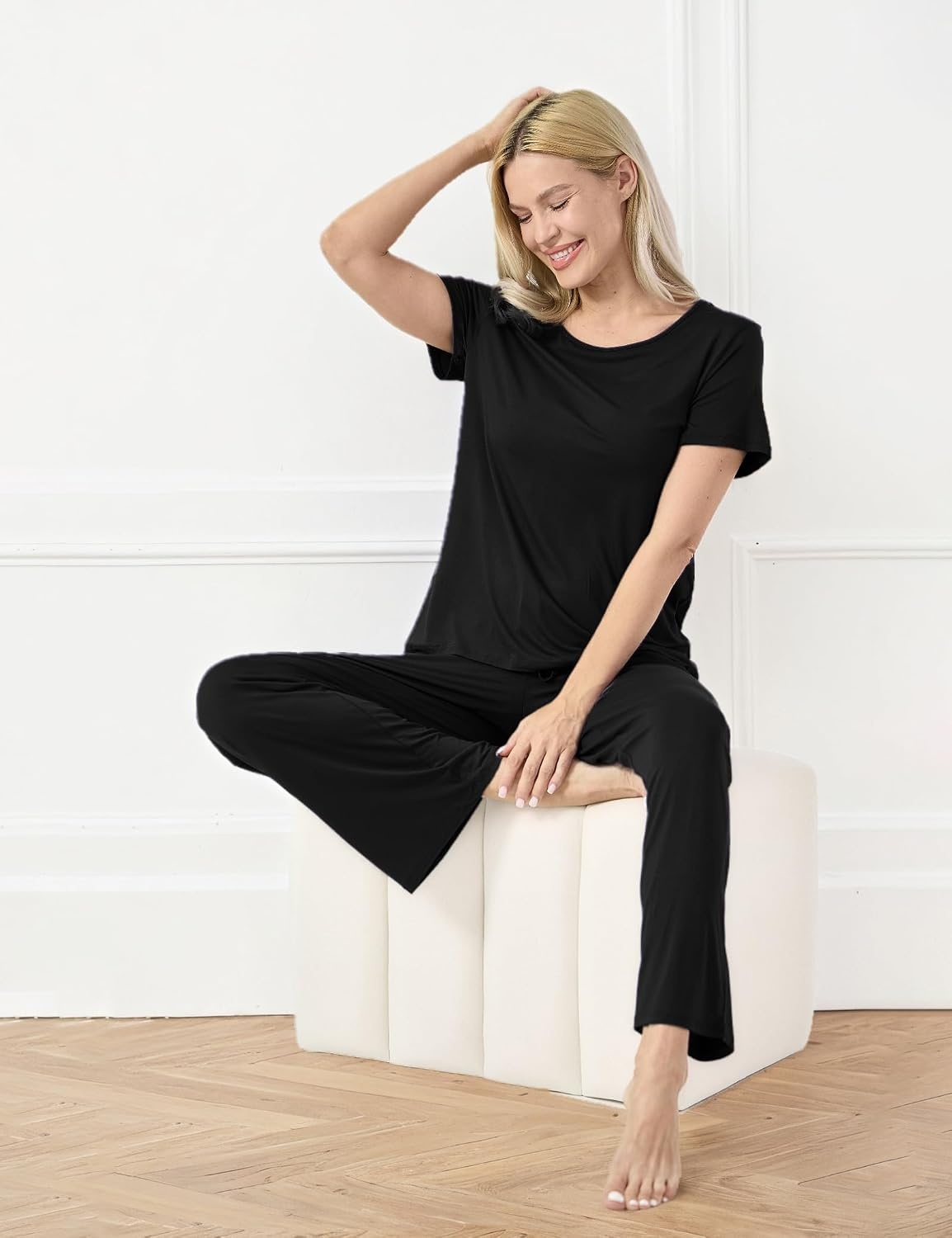 image:imageGYS Bamboo Viscose Pajamas for Women Set Short Sleeve Soft Summer SleepwearBlack