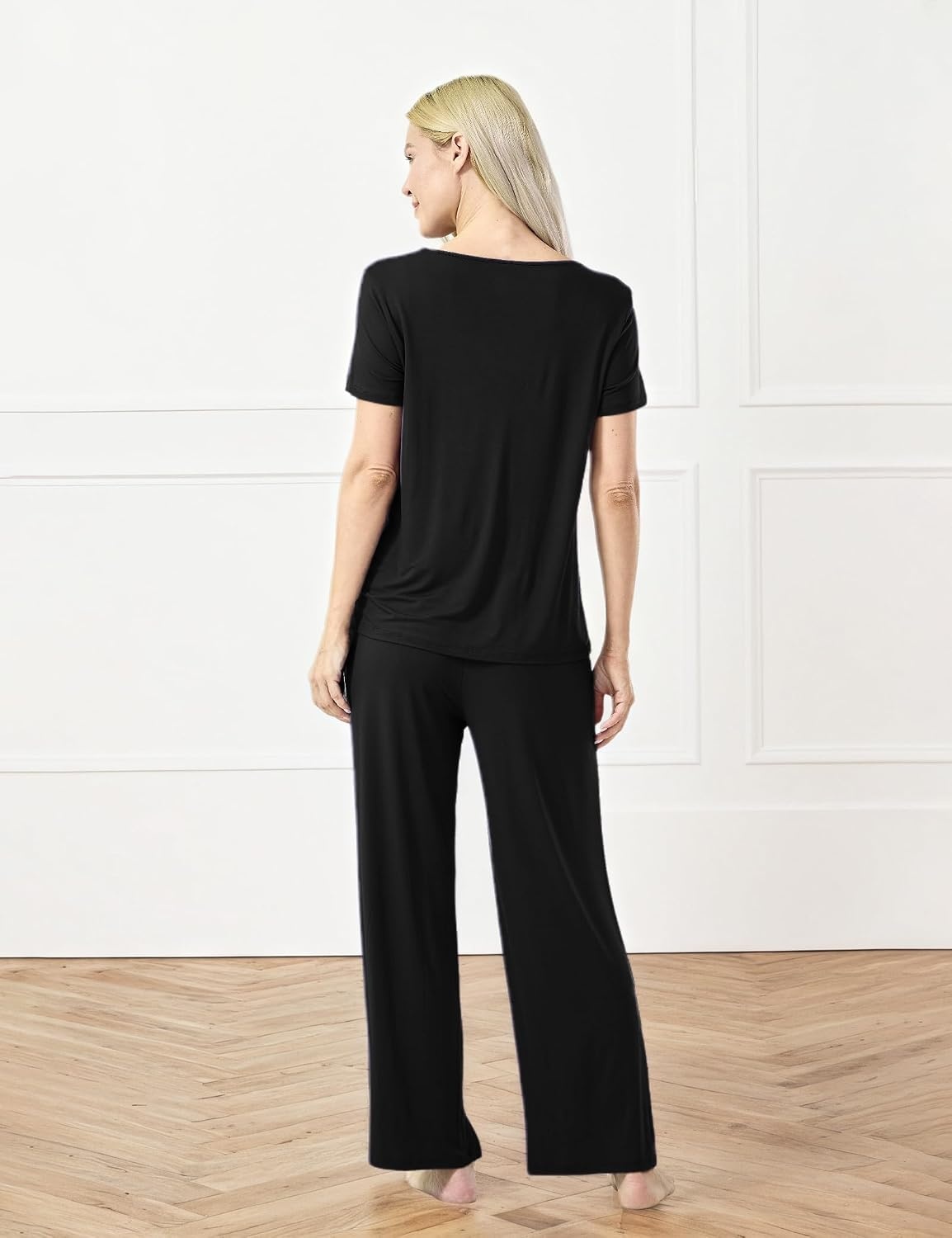 image:imageGYS Bamboo Viscose Pajamas for Women Set Short Sleeve Soft Summer SleepwearBlack