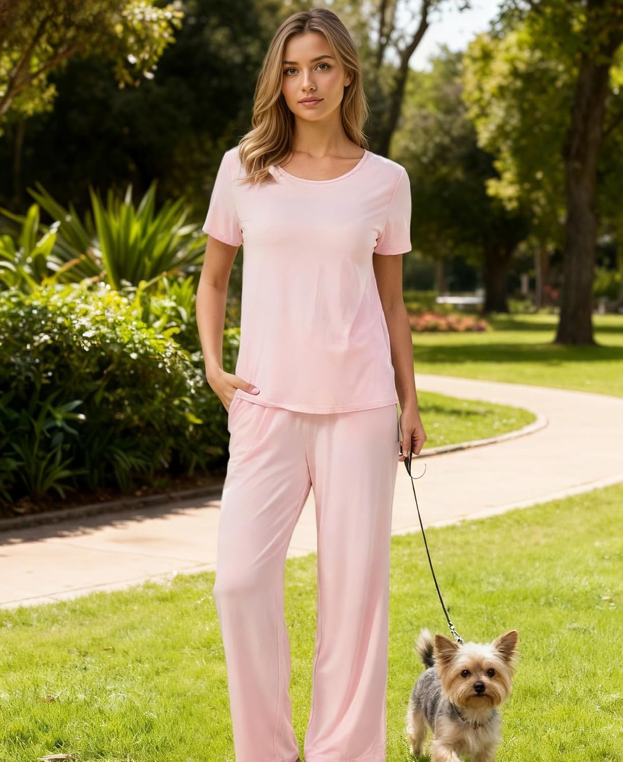 image:imageGYS Bamboo Viscose Pajamas for Women Set Short Sleeve Soft Summer SleepwearPink