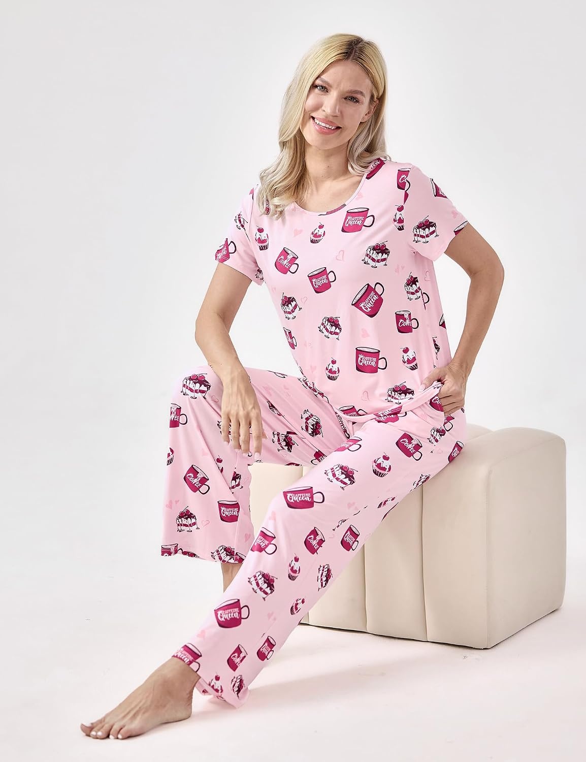 image:imageGYS Bamboo Viscose Pajamas for Women Set Short Sleeve Soft Summer SleepwearPink Coffee Cup