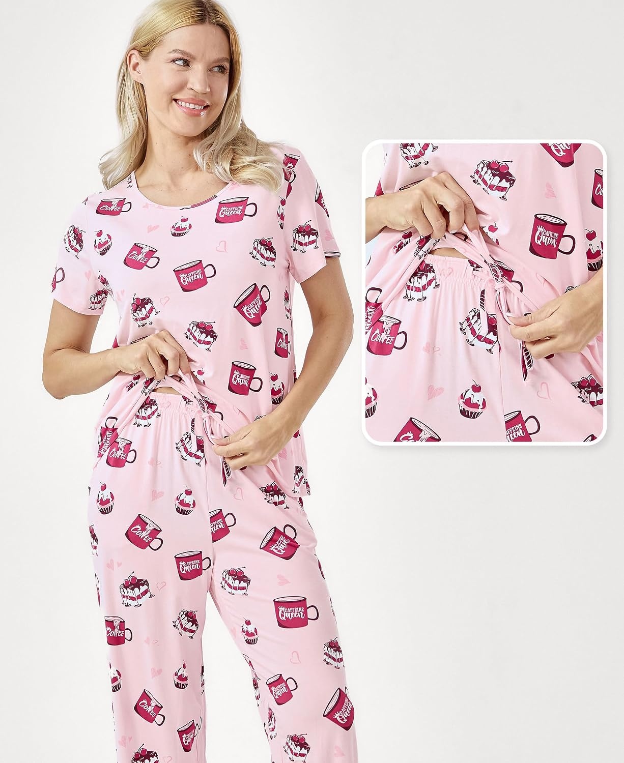 image:imageGYS Bamboo Viscose Pajamas for Women Set Short Sleeve Soft Summer SleepwearPink Coffee Cup