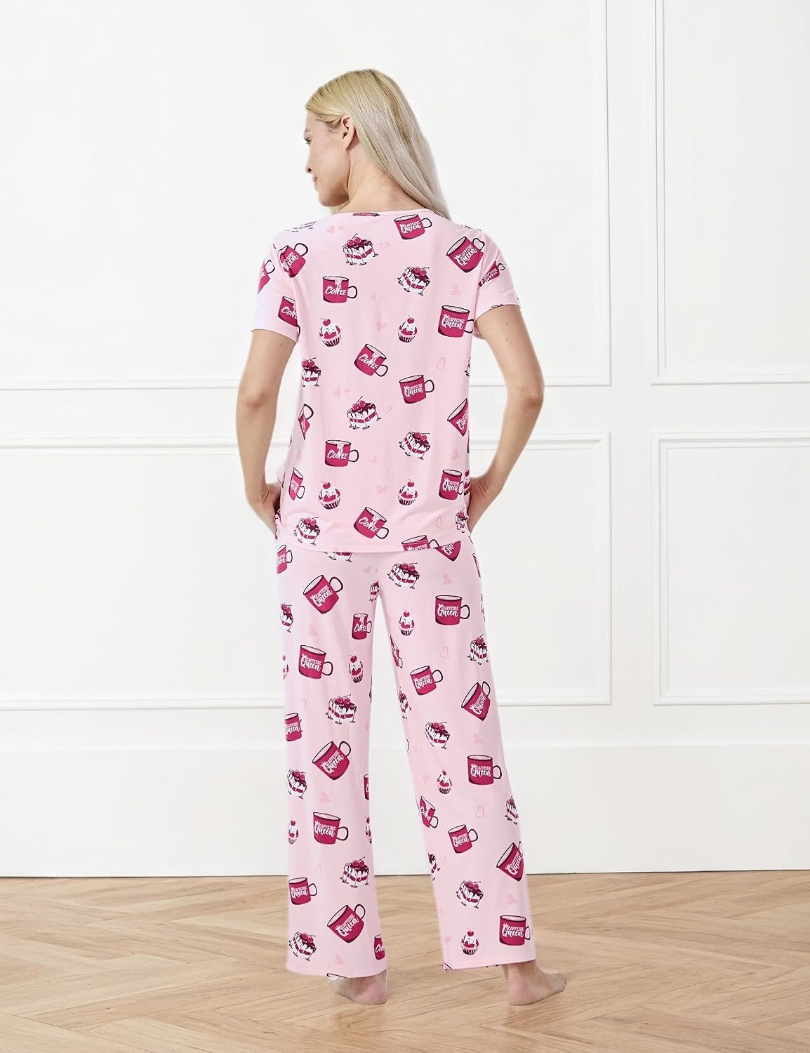 image:imageGYS Bamboo Viscose Pajamas for Women Set Short Sleeve Soft Summer SleepwearPink Coffee Cup