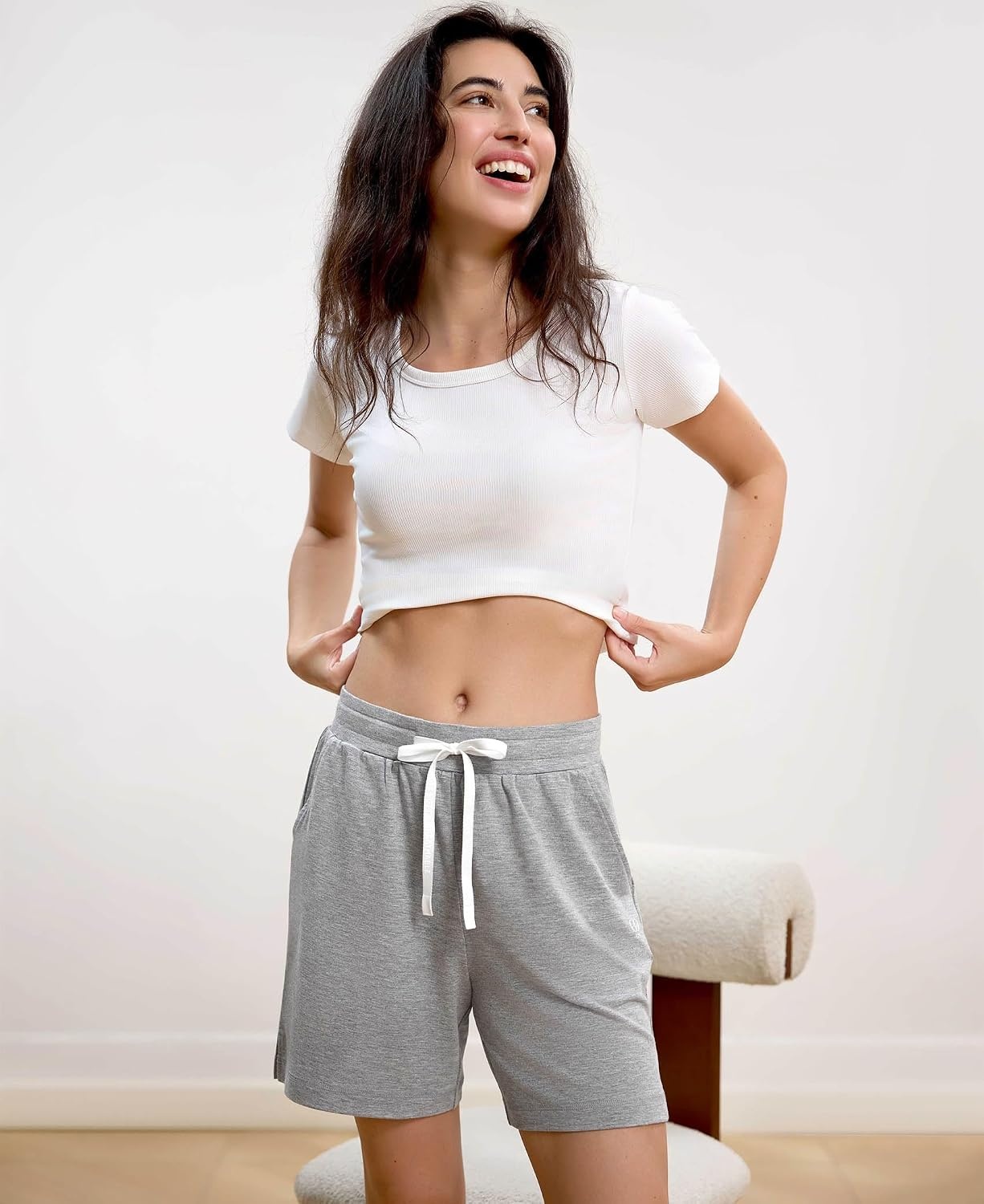 image:imageGYS Bamboo Viscose Womens Pajama Shorts with PocketsLight Heather Grey