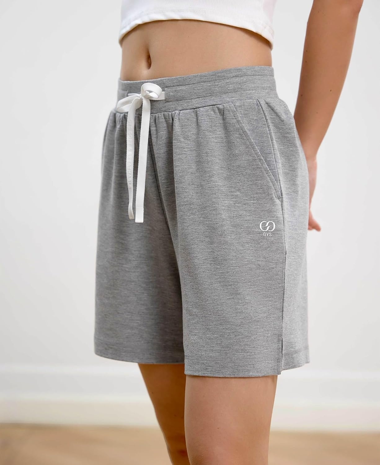 image:imageGYS Bamboo Viscose Womens Pajama Shorts with PocketsLight Heather Grey