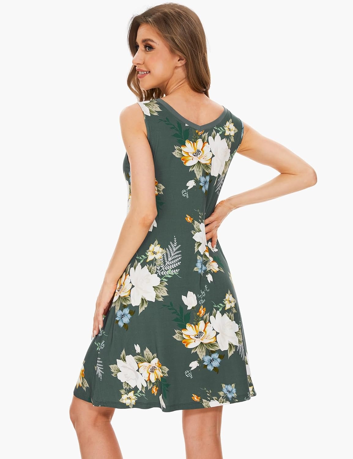 image:imageGYS Cooling Bamboo Viscose Sleeveless Nightgowns for WomenB Green Floral