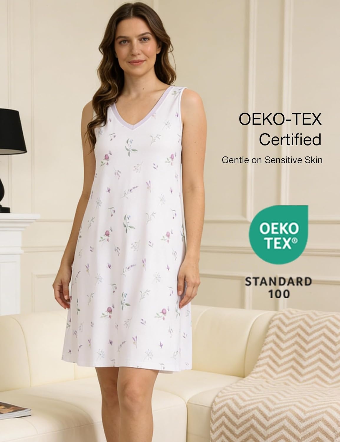 image:imageGYS Cooling Bamboo Viscose Sleeveless Nightgowns for WomenB Mauve Floral