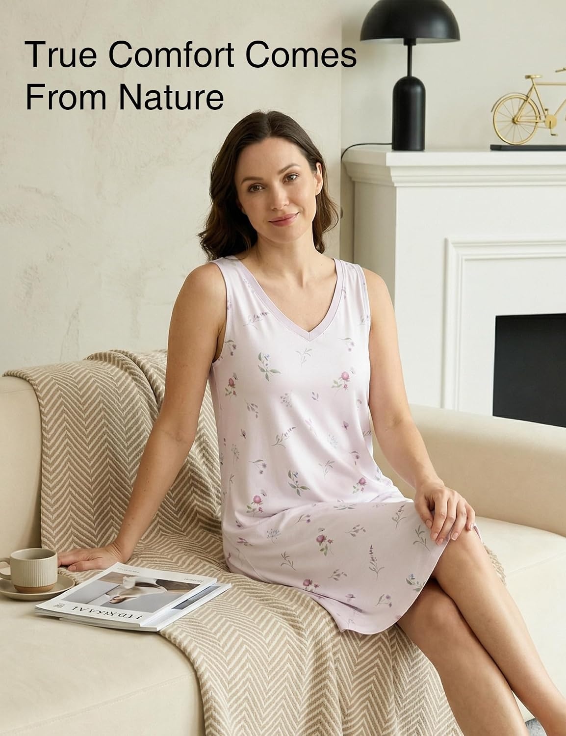 image:imageGYS Cooling Bamboo Viscose Sleeveless Nightgowns for WomenB Mauve Floral