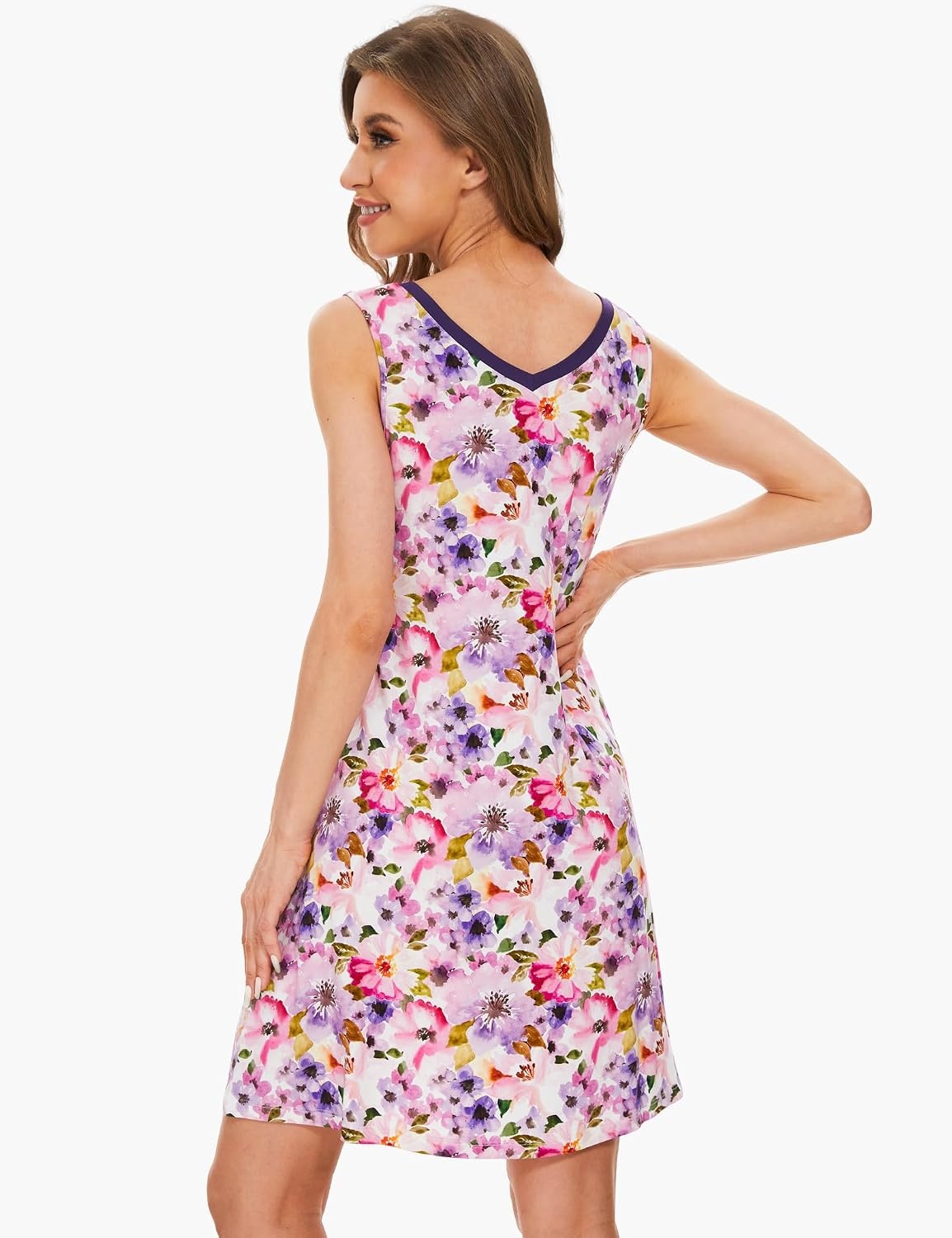 image:imageGYS Cooling Bamboo Viscose Sleeveless Nightgowns for WomenB Purple Floral