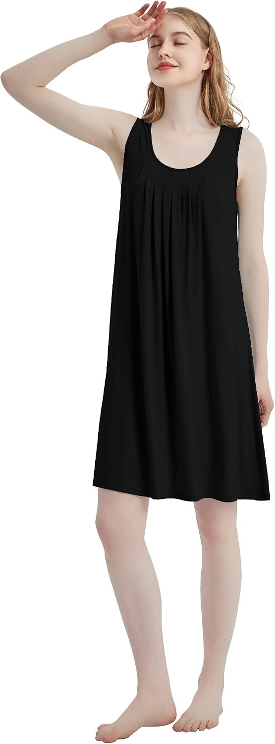 image:imageGYS Cooling Bamboo Viscose Sleeveless Nightgowns for WomenBlack