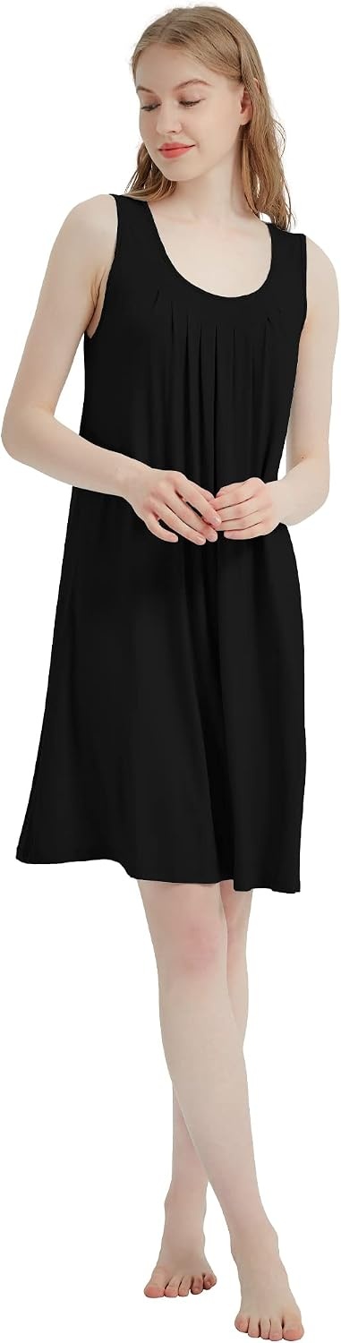 image:imageGYS Cooling Bamboo Viscose Sleeveless Nightgowns for WomenBlack