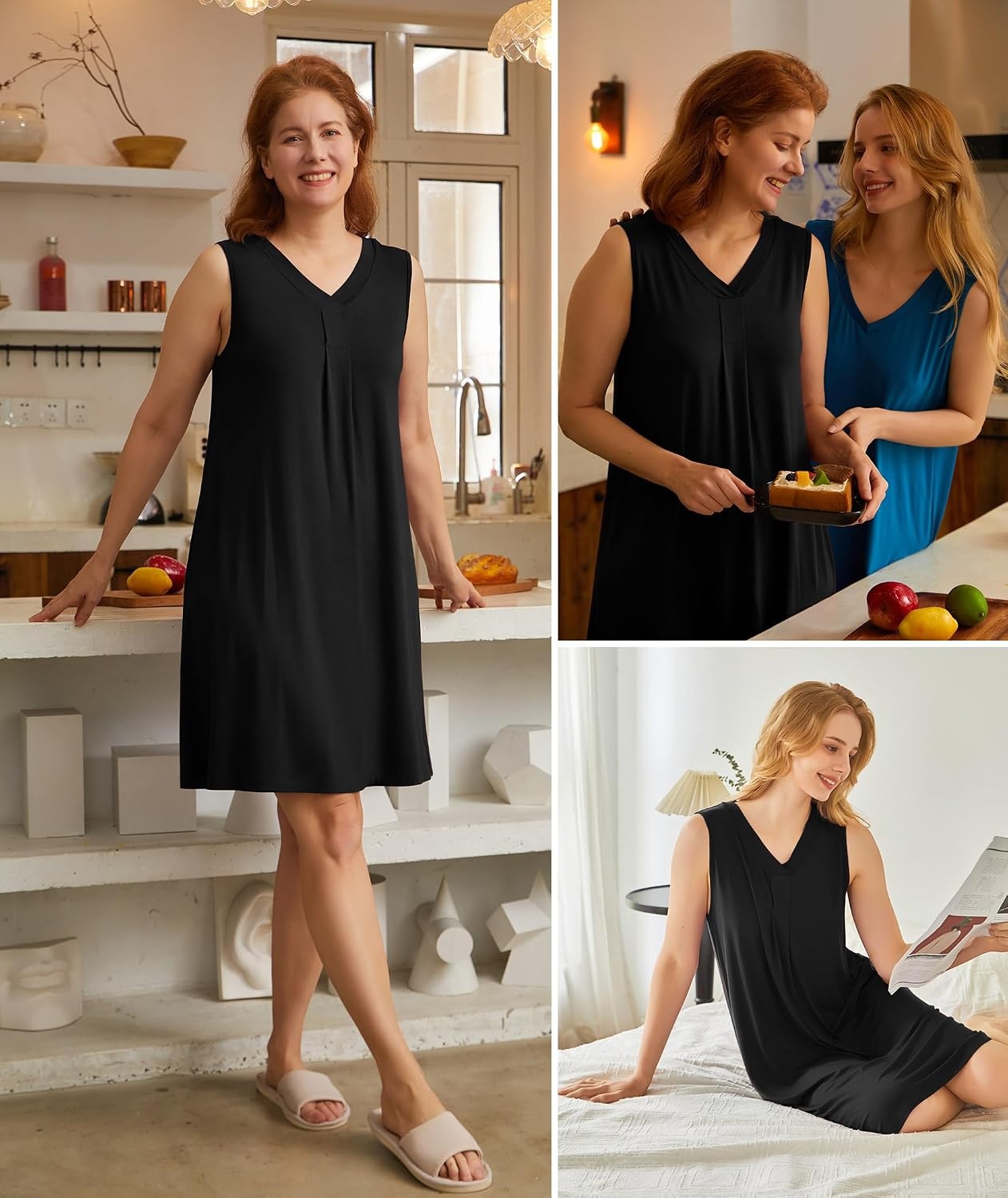image:imageGYS Cooling Bamboo Viscose Sleeveless Nightgowns for WomenC Black