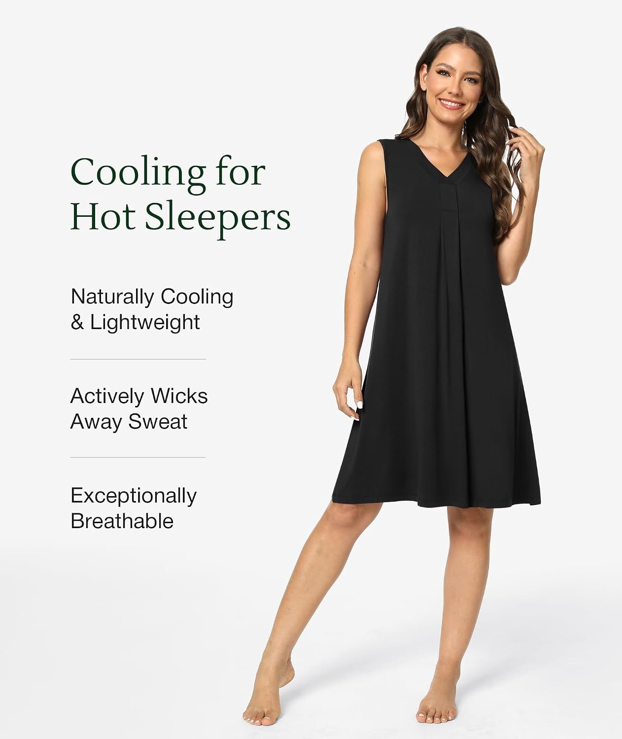 image:imageGYS Cooling Bamboo Viscose Sleeveless Nightgowns for WomenC Black