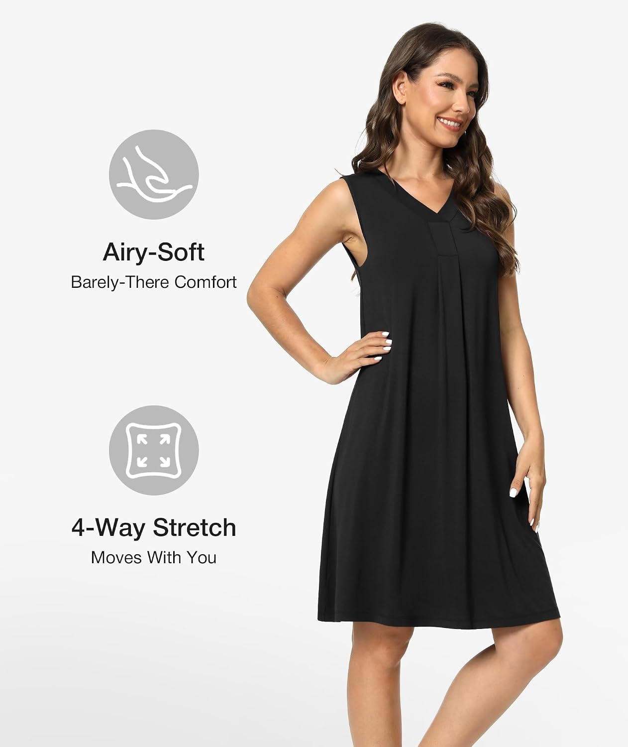 image:imageGYS Cooling Bamboo Viscose Sleeveless Nightgowns for WomenC Black