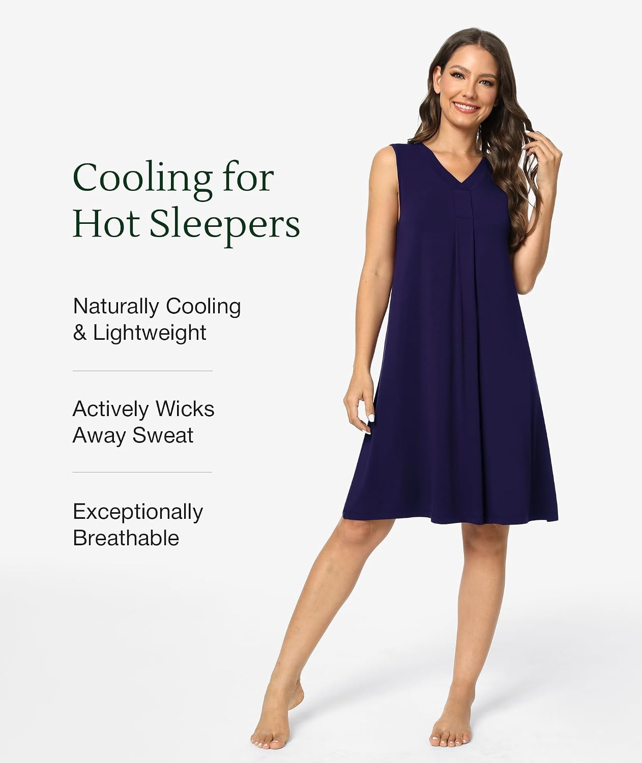 image:imageGYS Cooling Bamboo Viscose Sleeveless Nightgowns for WomenC Navy