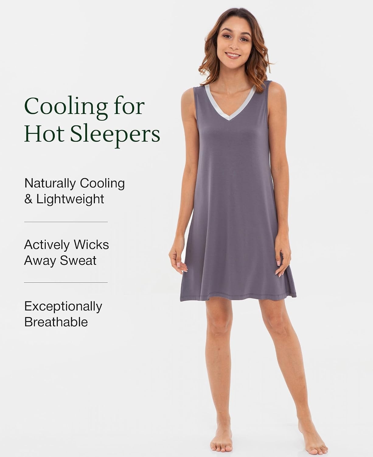 image:imageGYS Cooling Bamboo Viscose Sleeveless Nightgowns for WomenDark Grey