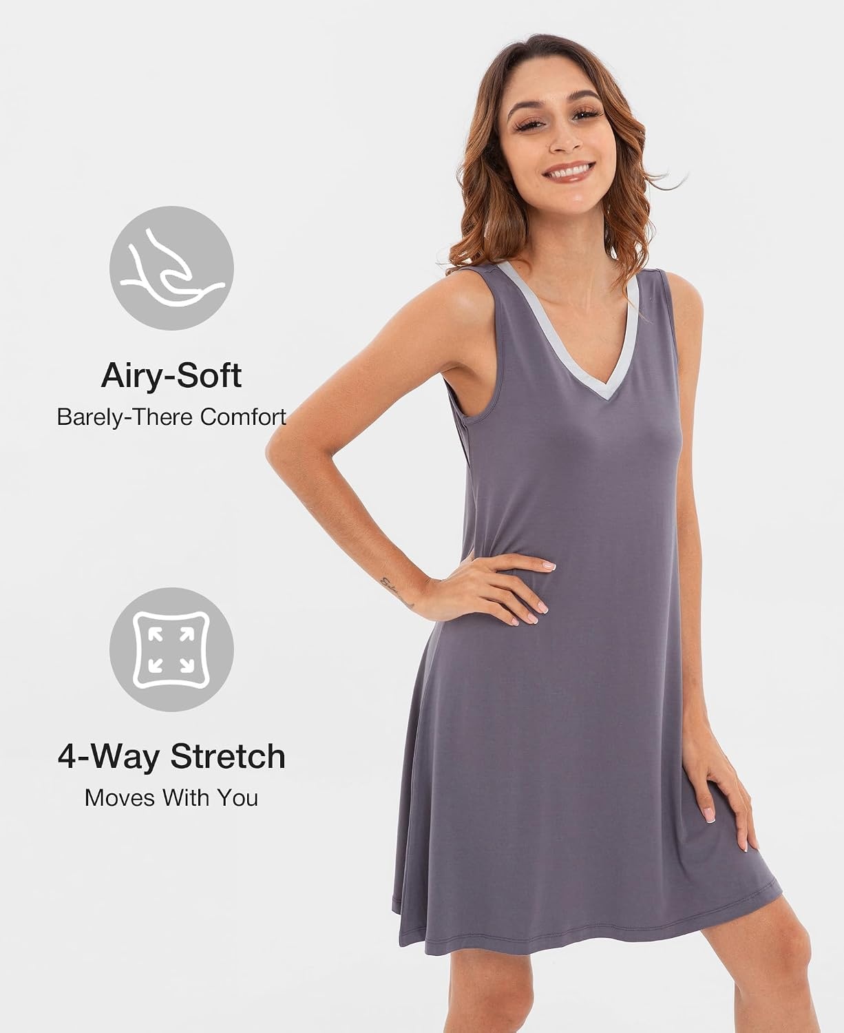 image:imageGYS Cooling Bamboo Viscose Sleeveless Nightgowns for WomenDark Grey
