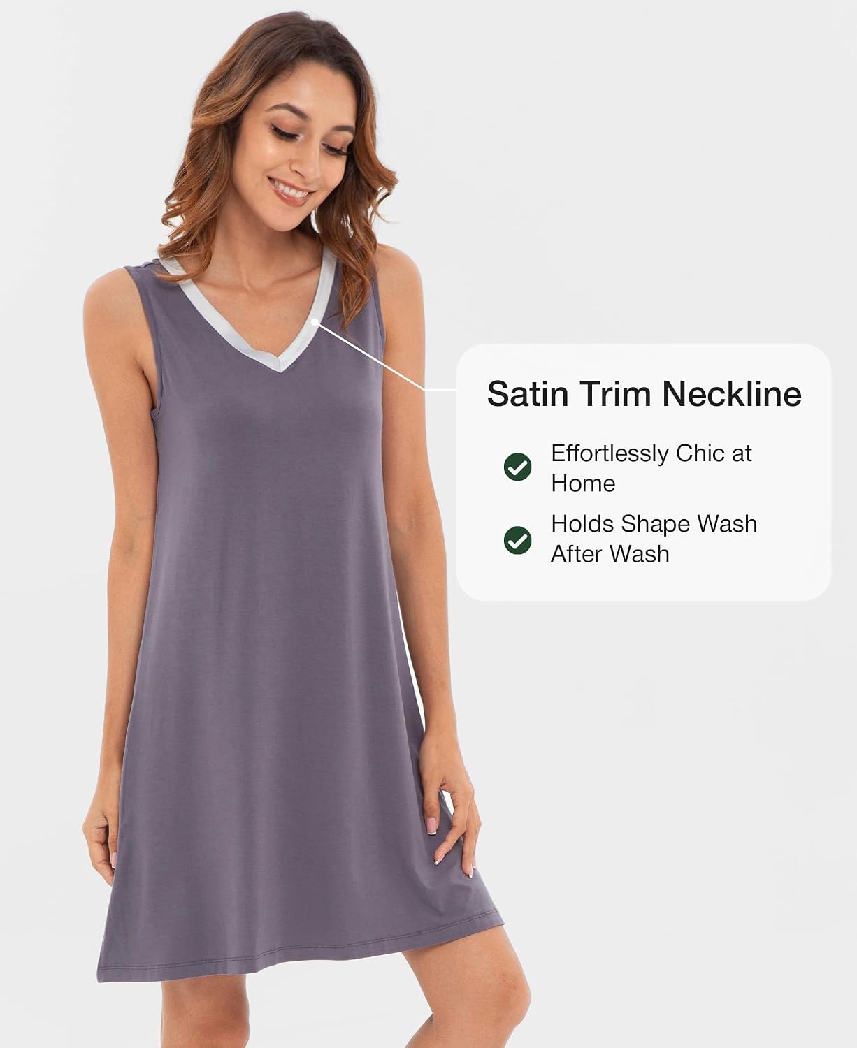 image:imageGYS Cooling Bamboo Viscose Sleeveless Nightgowns for WomenDark Grey