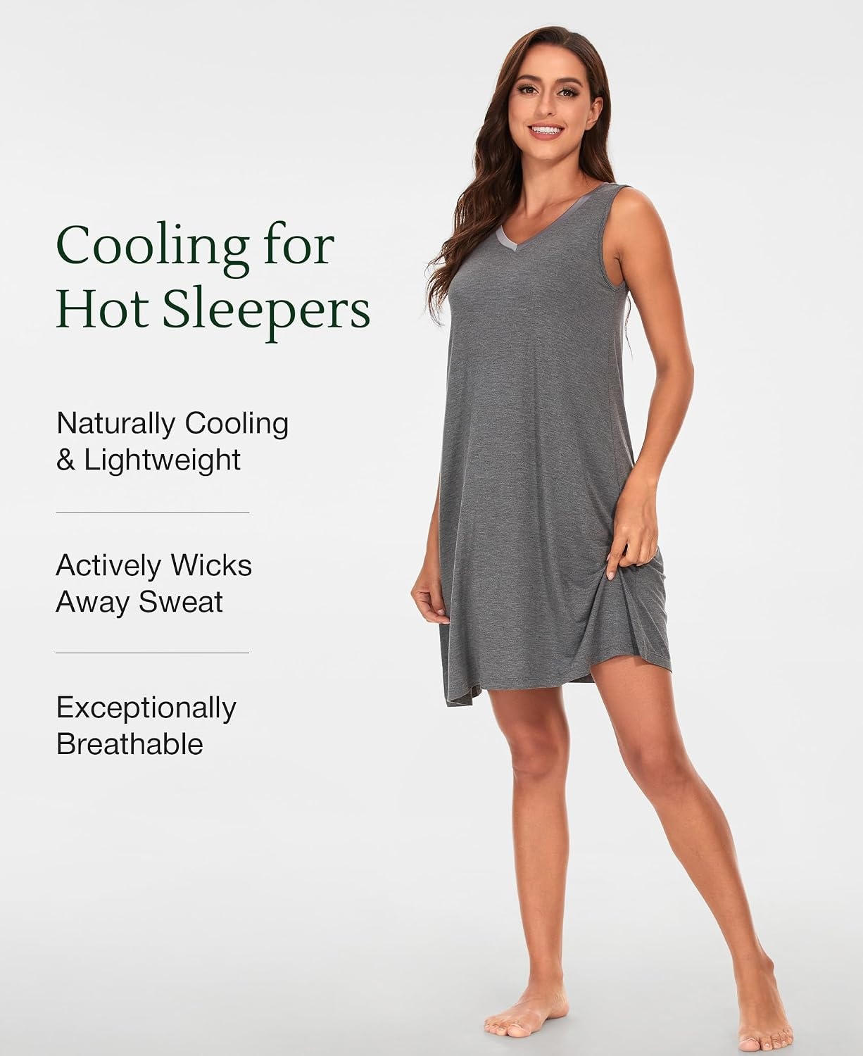 image:imageGYS Cooling Bamboo Viscose Sleeveless Nightgowns for WomenDark Heather Grey