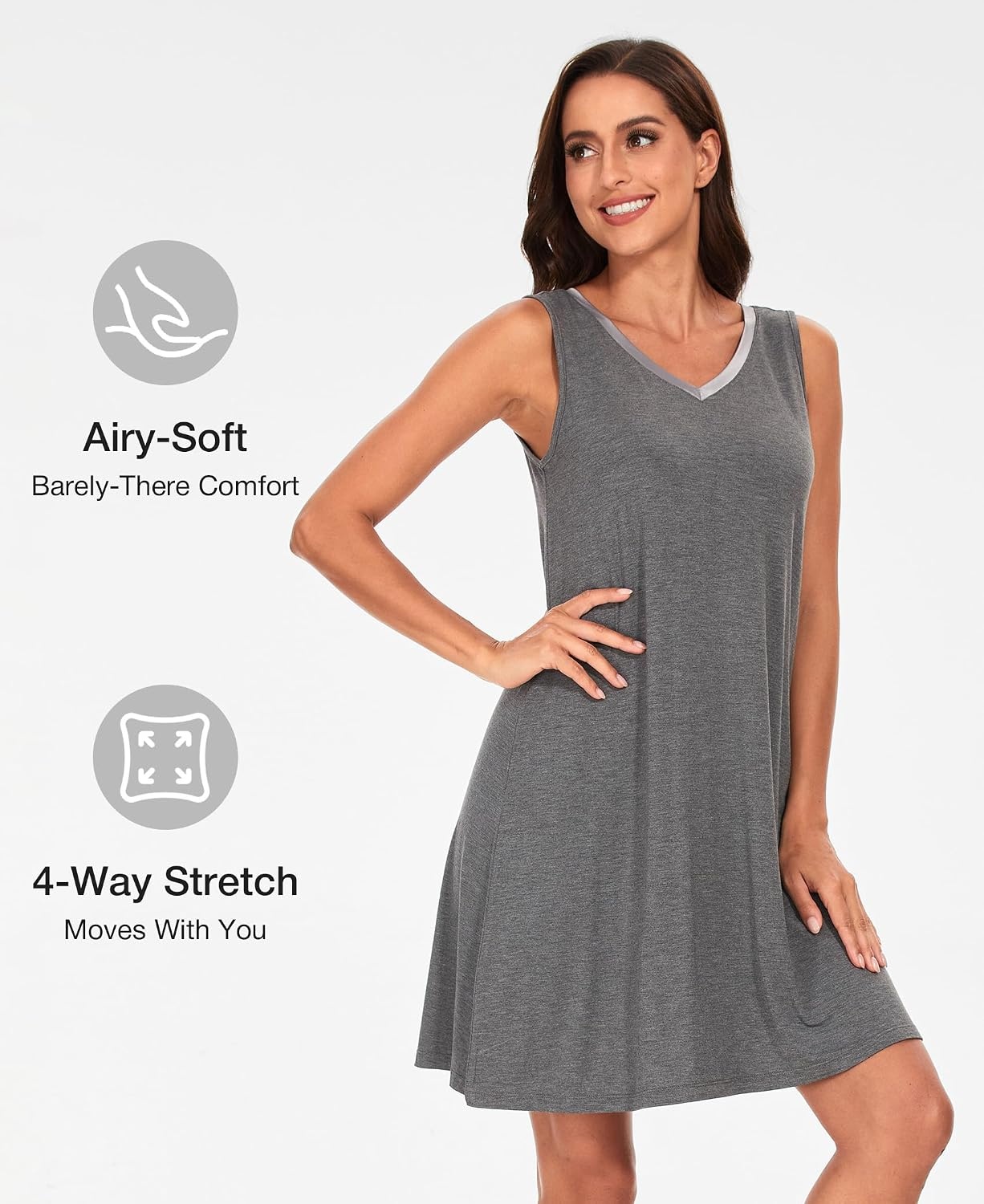image:imageGYS Cooling Bamboo Viscose Sleeveless Nightgowns for WomenDark Heather Grey