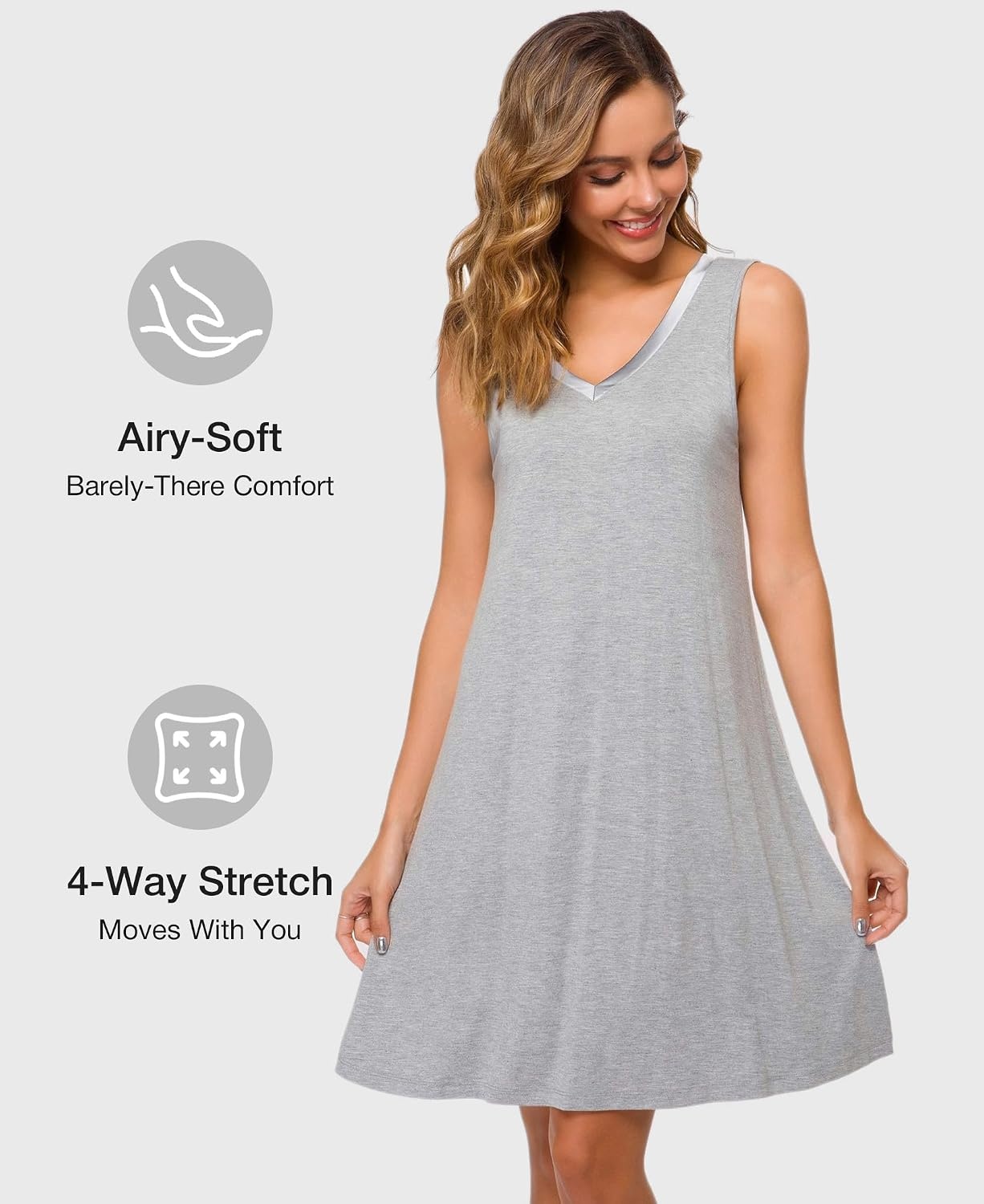 image:imageGYS Cooling Bamboo Viscose Sleeveless Nightgowns for WomenHeather Grey