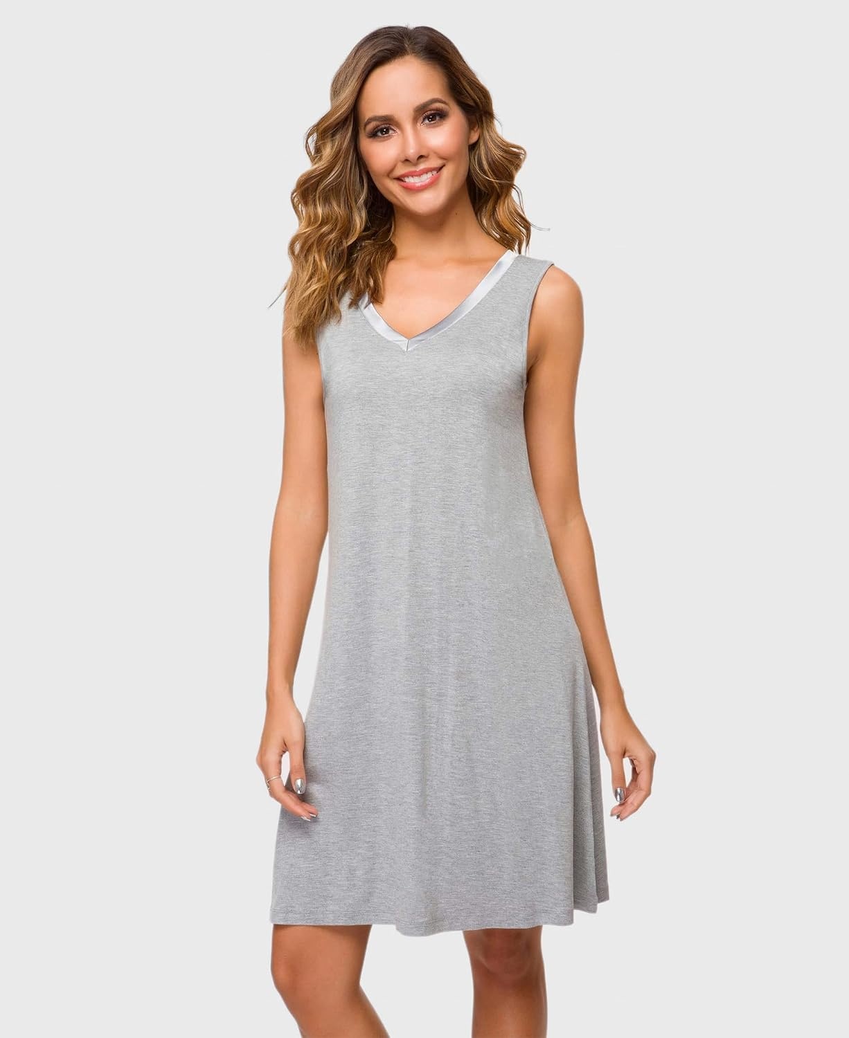 image:imageGYS Cooling Bamboo Viscose Sleeveless Nightgowns for WomenHeather Grey