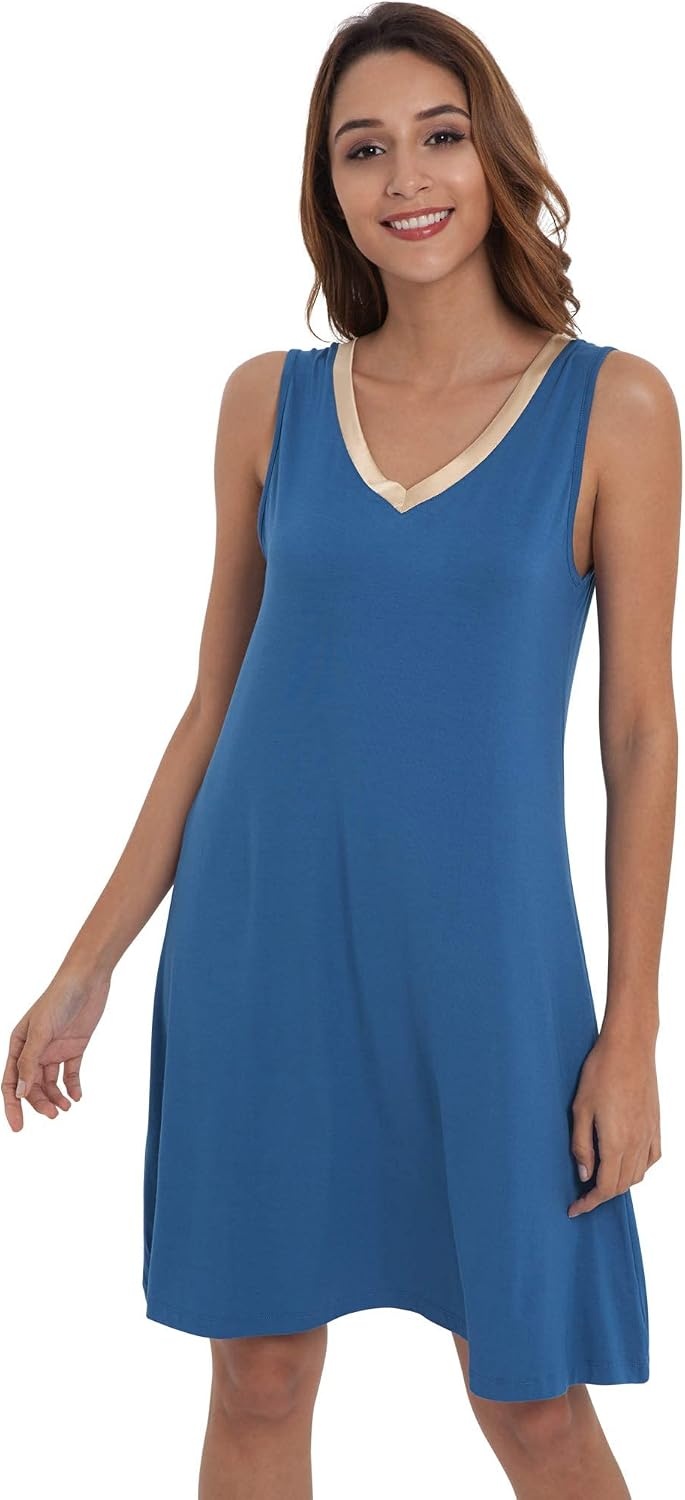 image:imageGYS Cooling Bamboo Viscose Sleeveless Nightgowns for WomenPrussian Blue