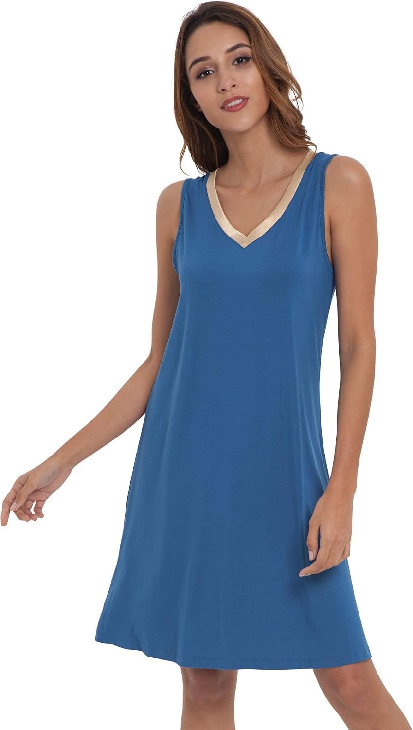 image:imageGYS Cooling Bamboo Viscose Sleeveless Nightgowns for WomenPrussian Blue