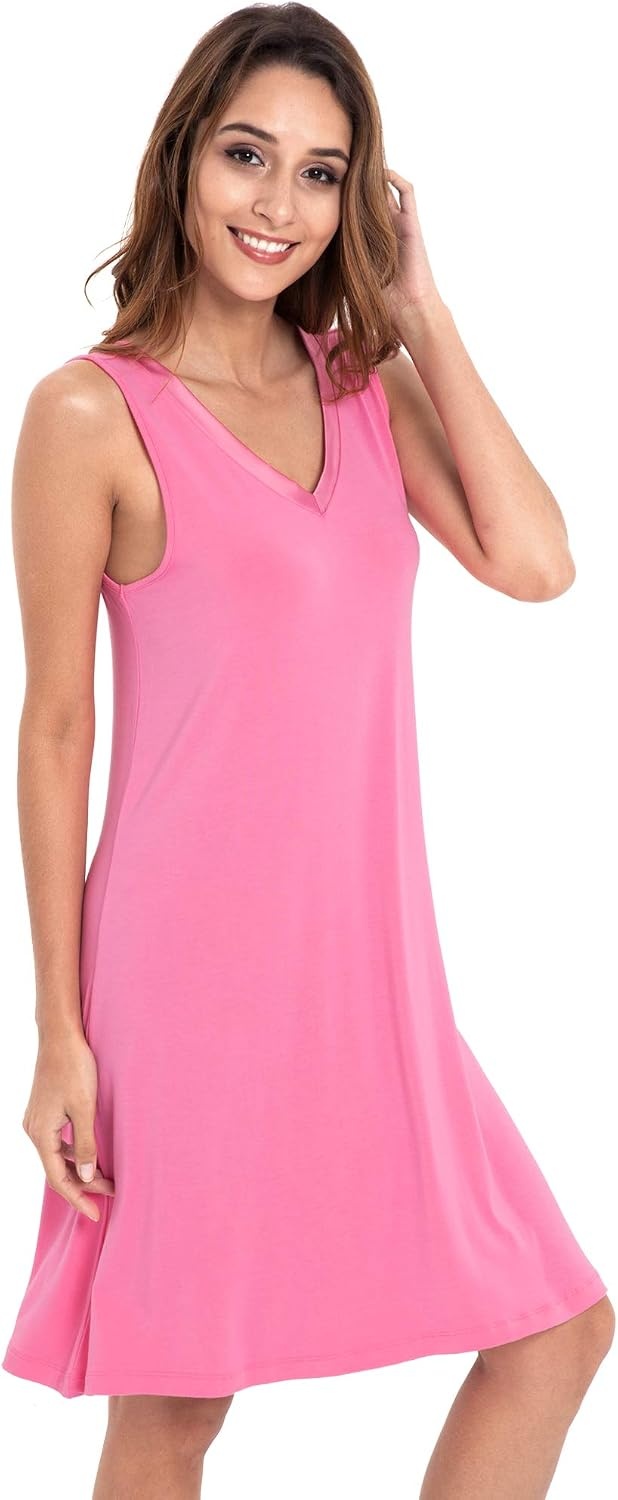 image:imageGYS Cooling Bamboo Viscose Sleeveless Nightgowns for WomenRaspberry Pink