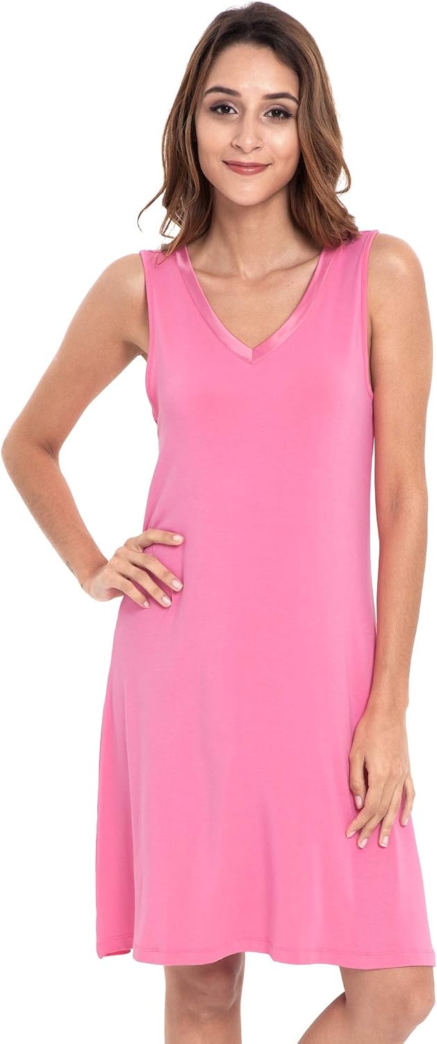 image:imageGYS Cooling Bamboo Viscose Sleeveless Nightgowns for WomenRaspberry Pink