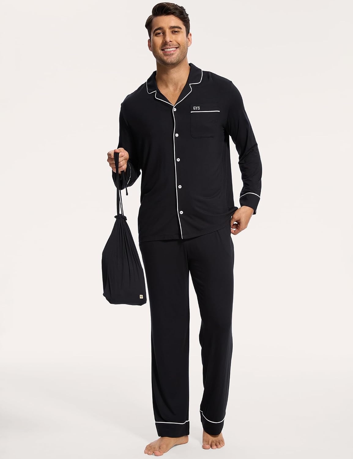 image:imageGYS Mens Bamboo Viscose Long Sleeve Pajamas SetBlack