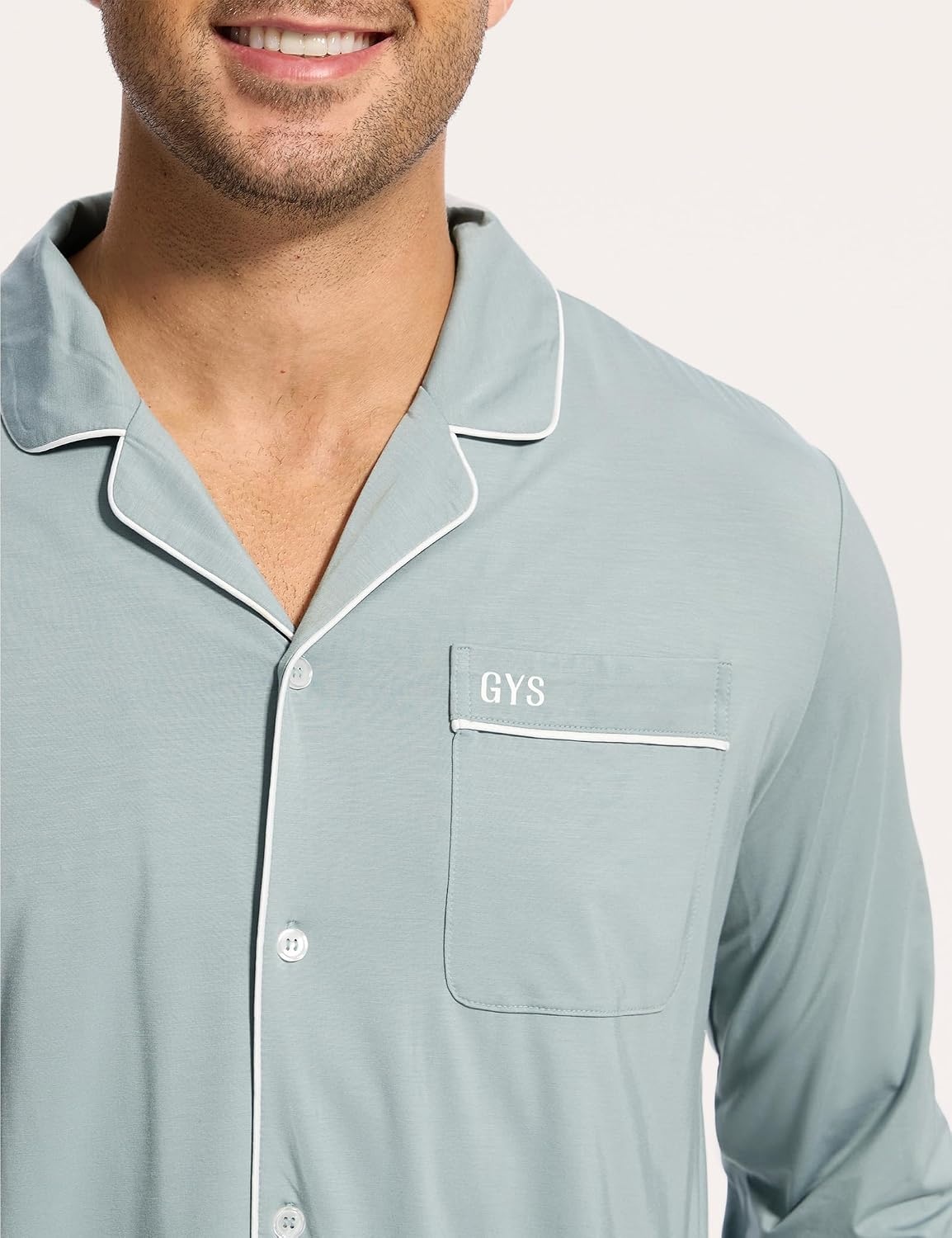 image:imageGYS Mens Bamboo Viscose Long Sleeve Pajamas SetLight Greyish Green