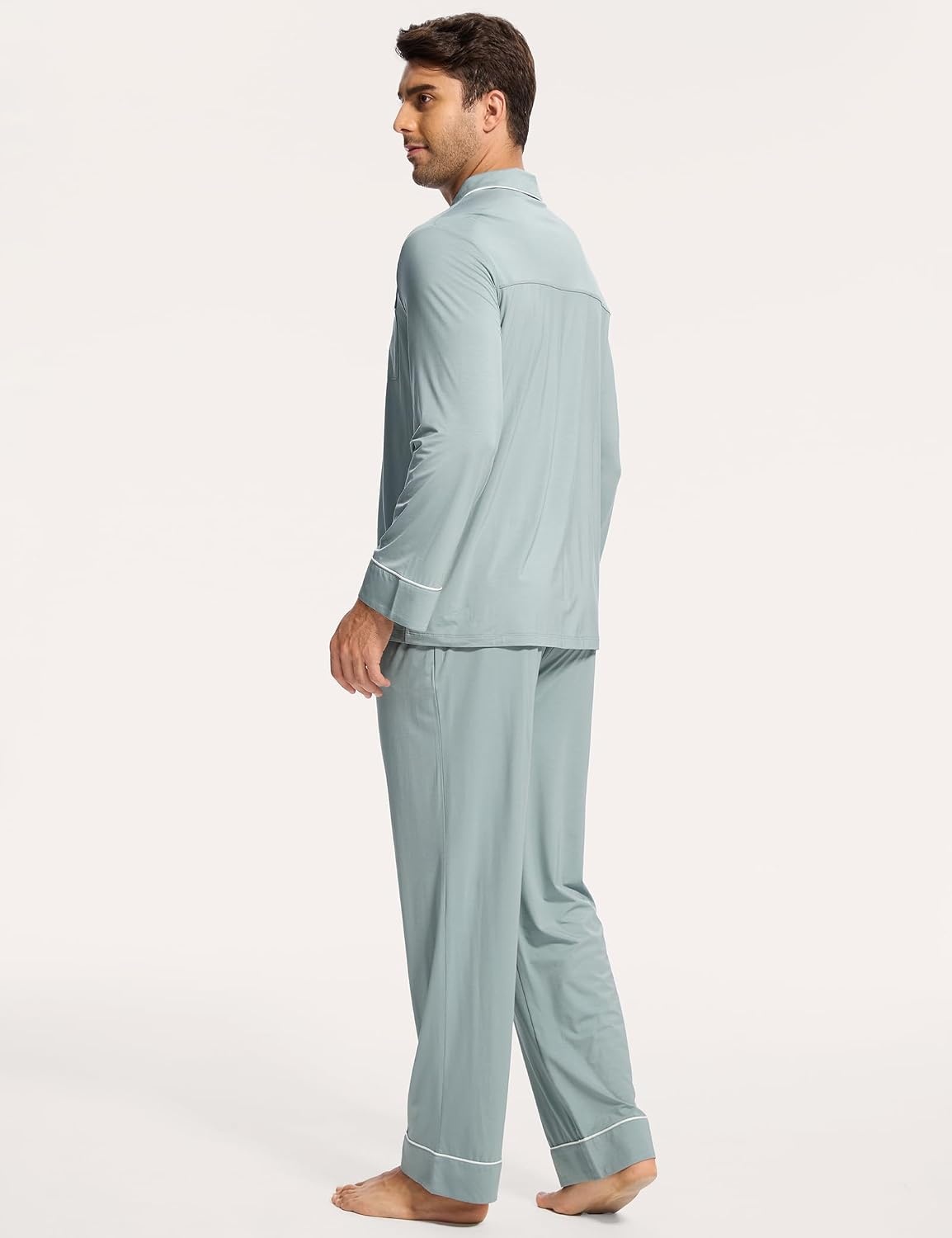image:imageGYS Mens Bamboo Viscose Long Sleeve Pajamas SetLight Greyish Green