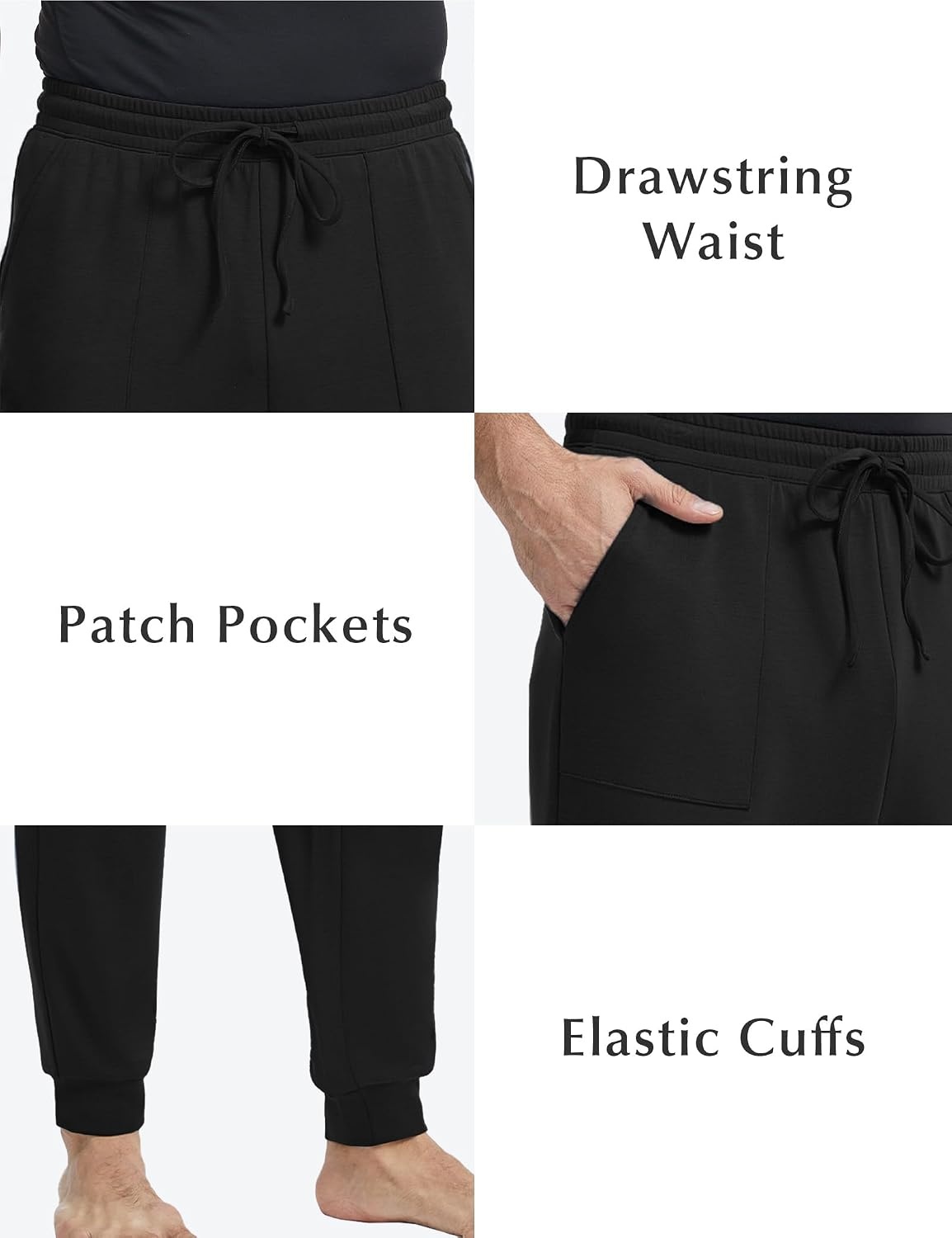 image:imageGYS Mens Modal Cotton Blend Drawstring Joggers with PocketsBlack