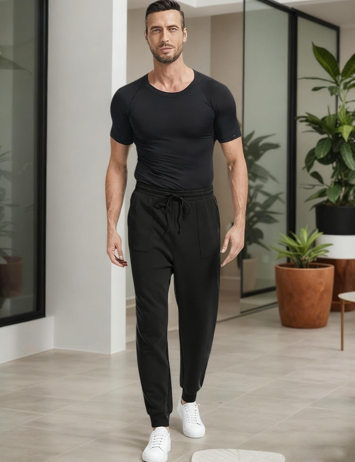 image:imageGYS Mens Modal Cotton Blend Drawstring Joggers with PocketsBlack