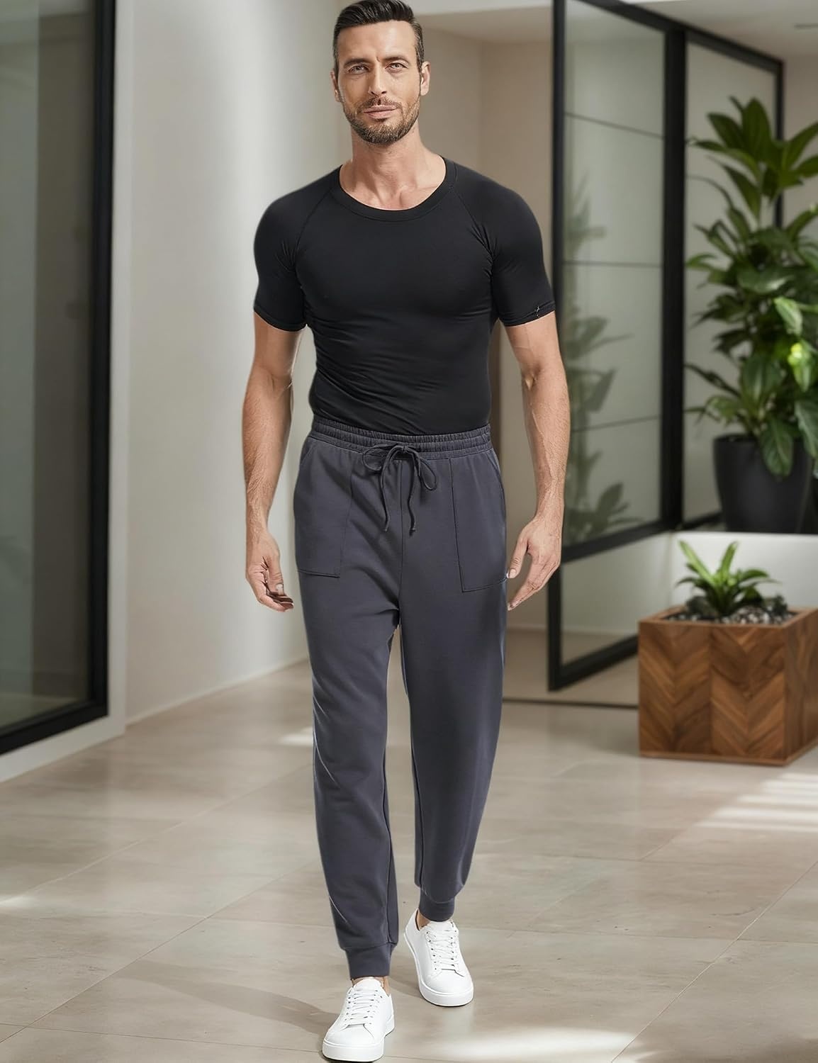 image:imageGYS Mens Modal Cotton Blend Drawstring Joggers with PocketsDark Grey