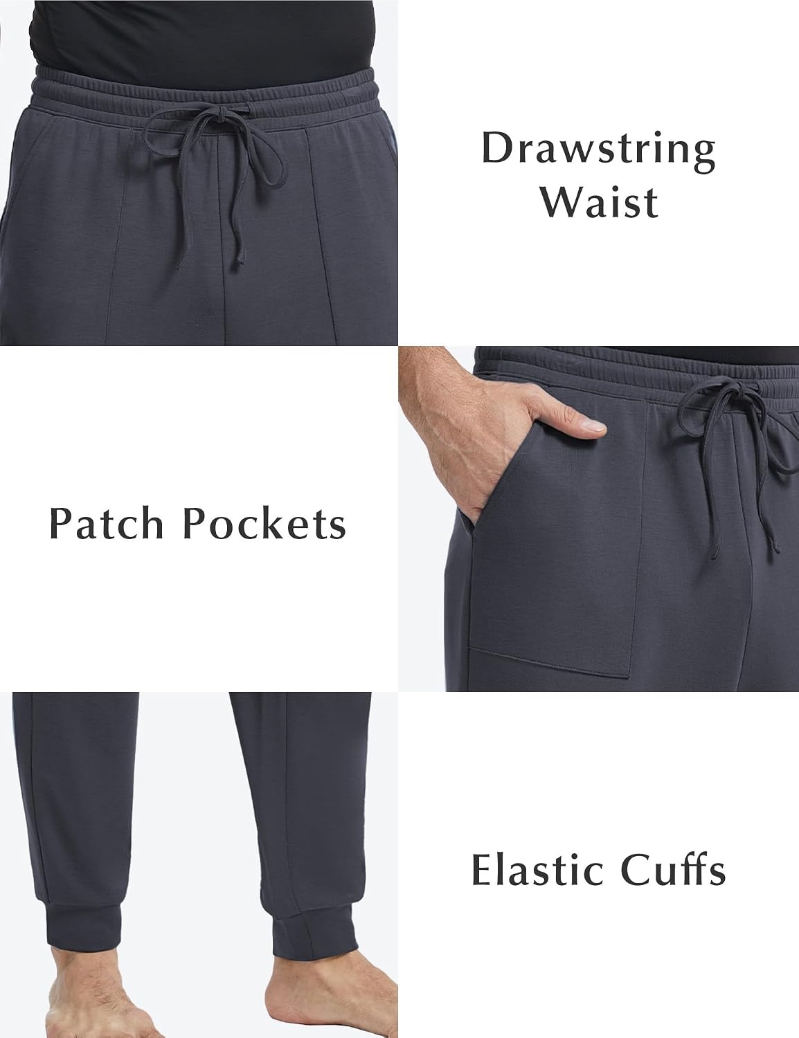 image:imageGYS Mens Modal Cotton Blend Drawstring Joggers with PocketsDark Grey