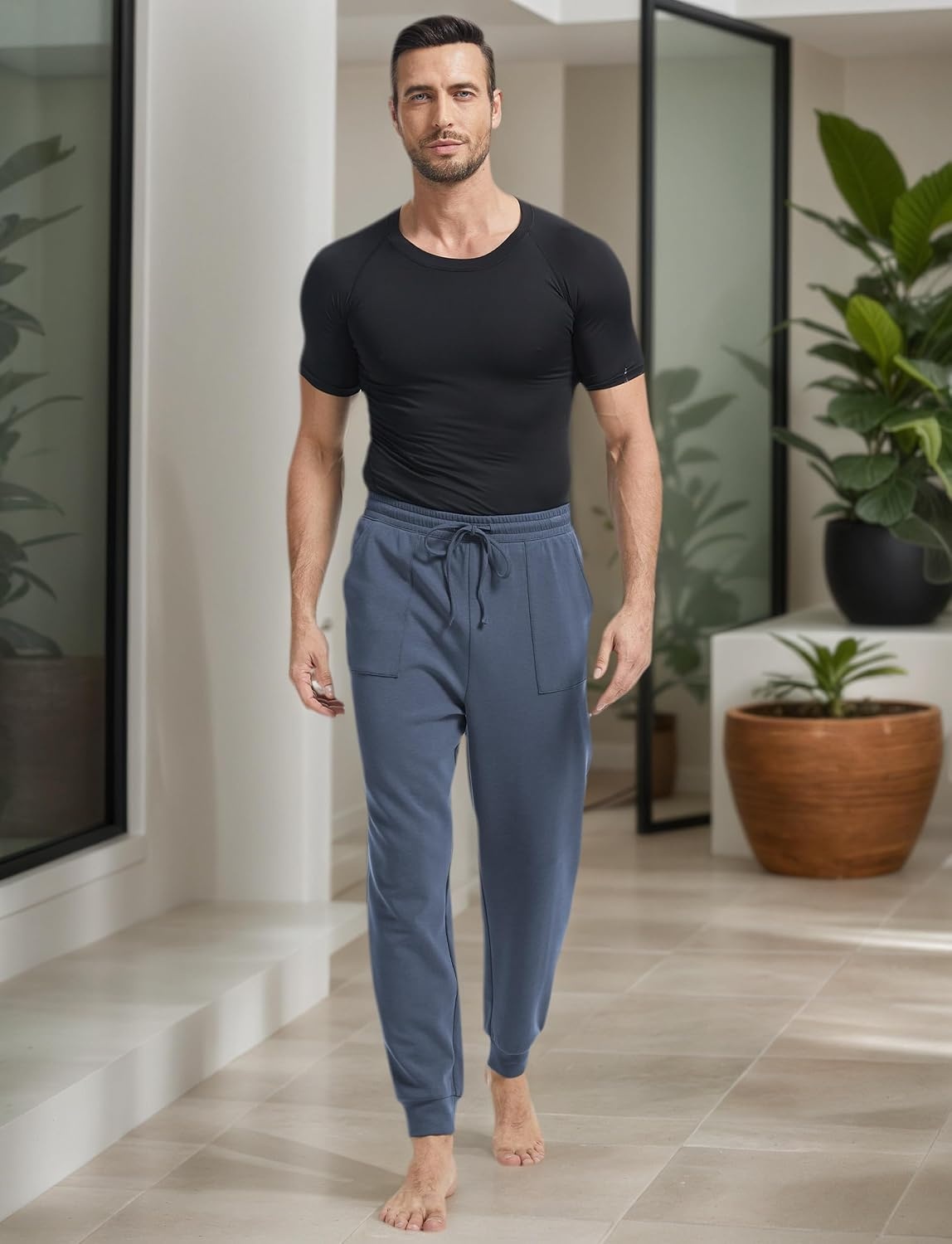 image:imageGYS Mens Modal Cotton Blend Drawstring Joggers with PocketsGrayish Blue