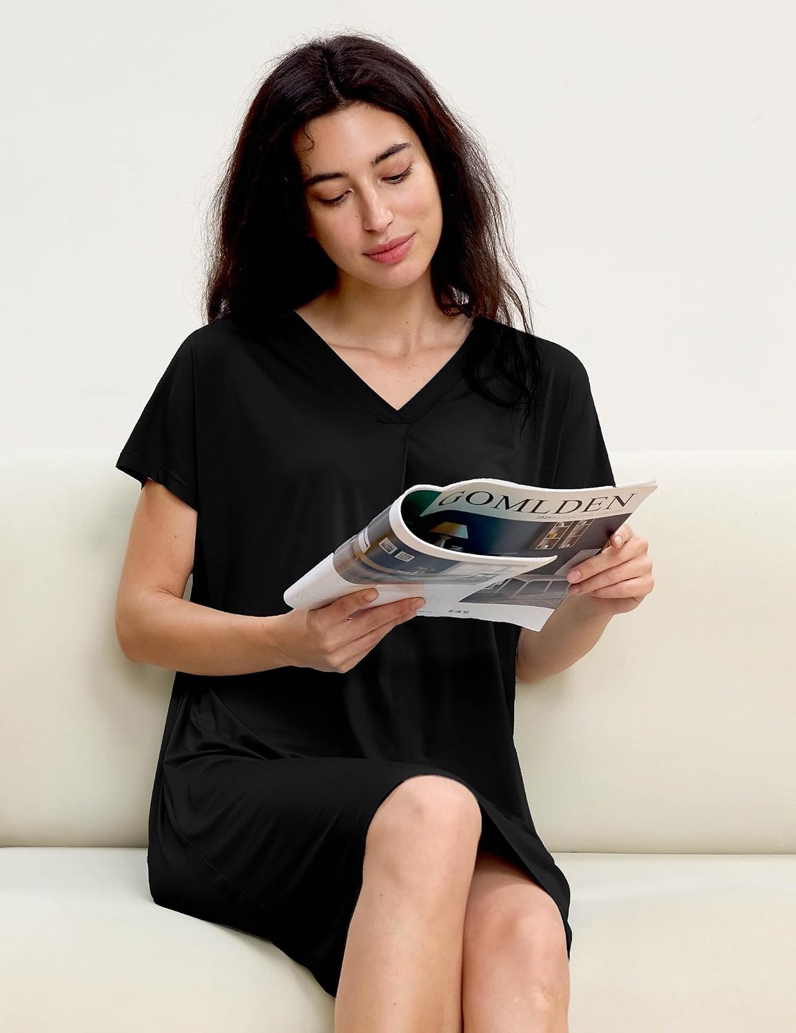 image:imageGYS Womens Bamboo Viscose Cooling NightgownBlack
