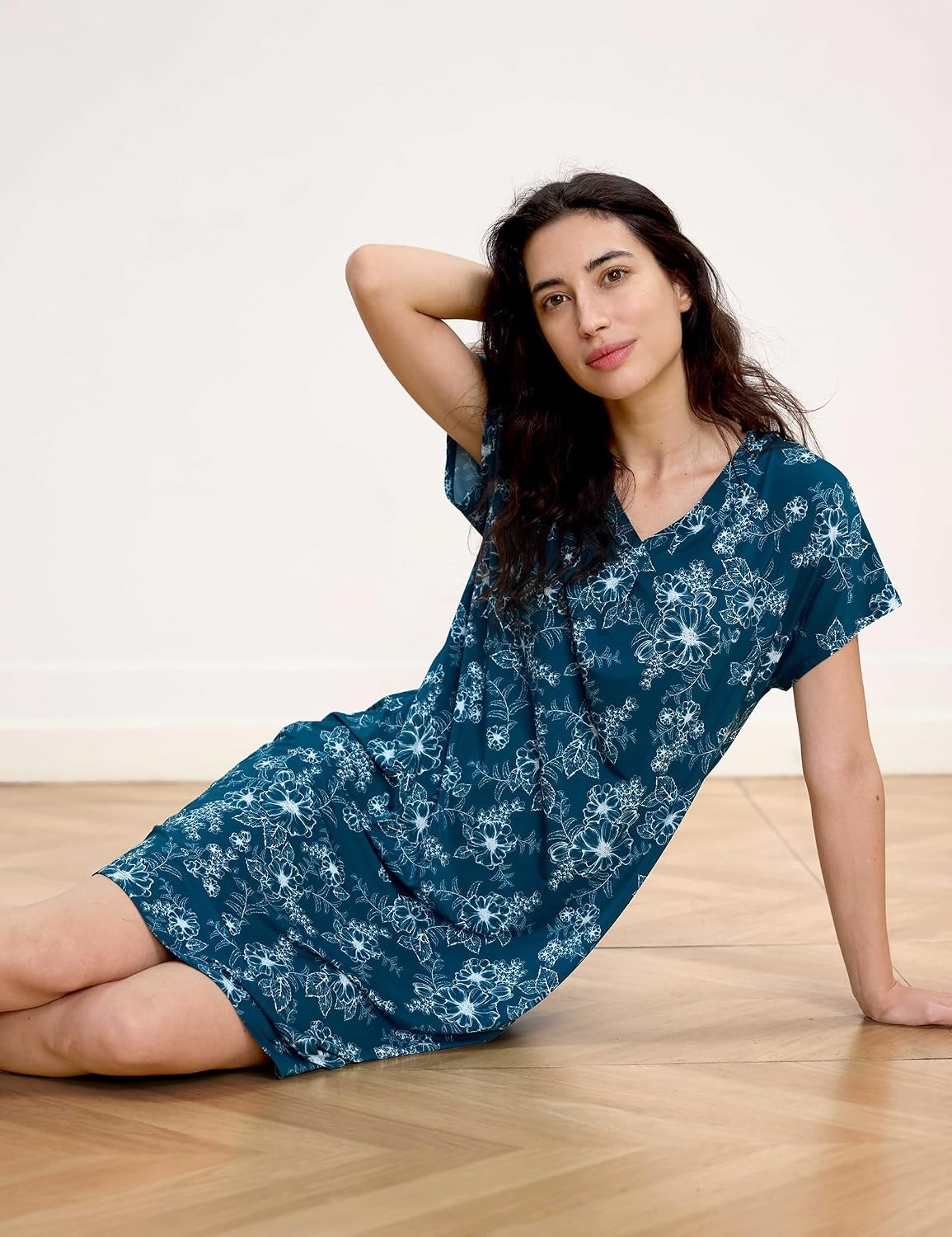image:imageGYS Womens Bamboo Viscose Cooling NightgownDrawn Flowers