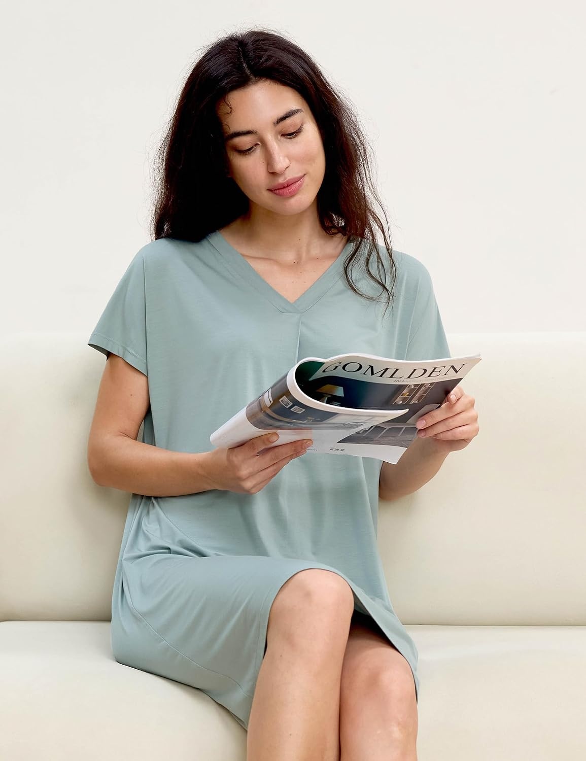 image:imageGYS Womens Bamboo Viscose Cooling NightgownLight Greyish Green