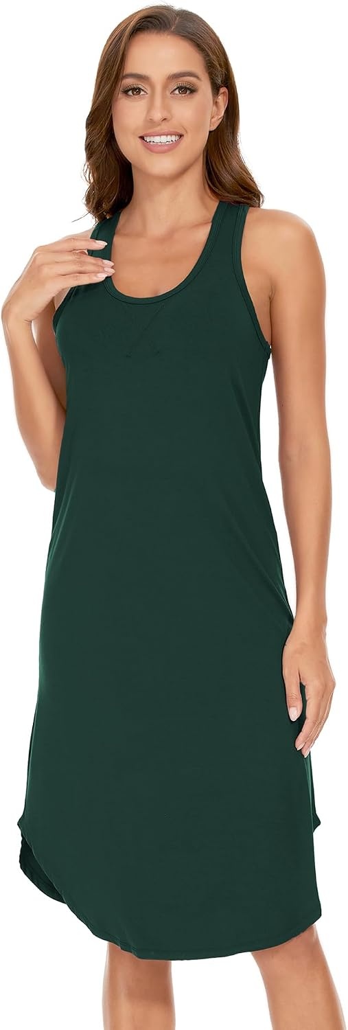 image:imageGYS Womens Bamboo Viscose Cooling Racerback Tank NightgownDark Green