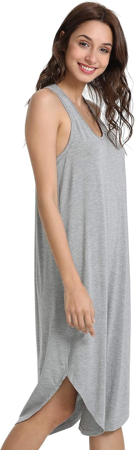 image:imageGYS Womens Bamboo Viscose Cooling Racerback Tank NightgownHeather Grey