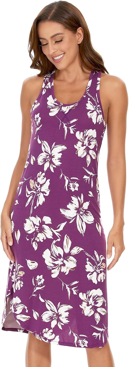 image:imageGYS Womens Bamboo Viscose Cooling Racerback Tank NightgownPurple Floral
